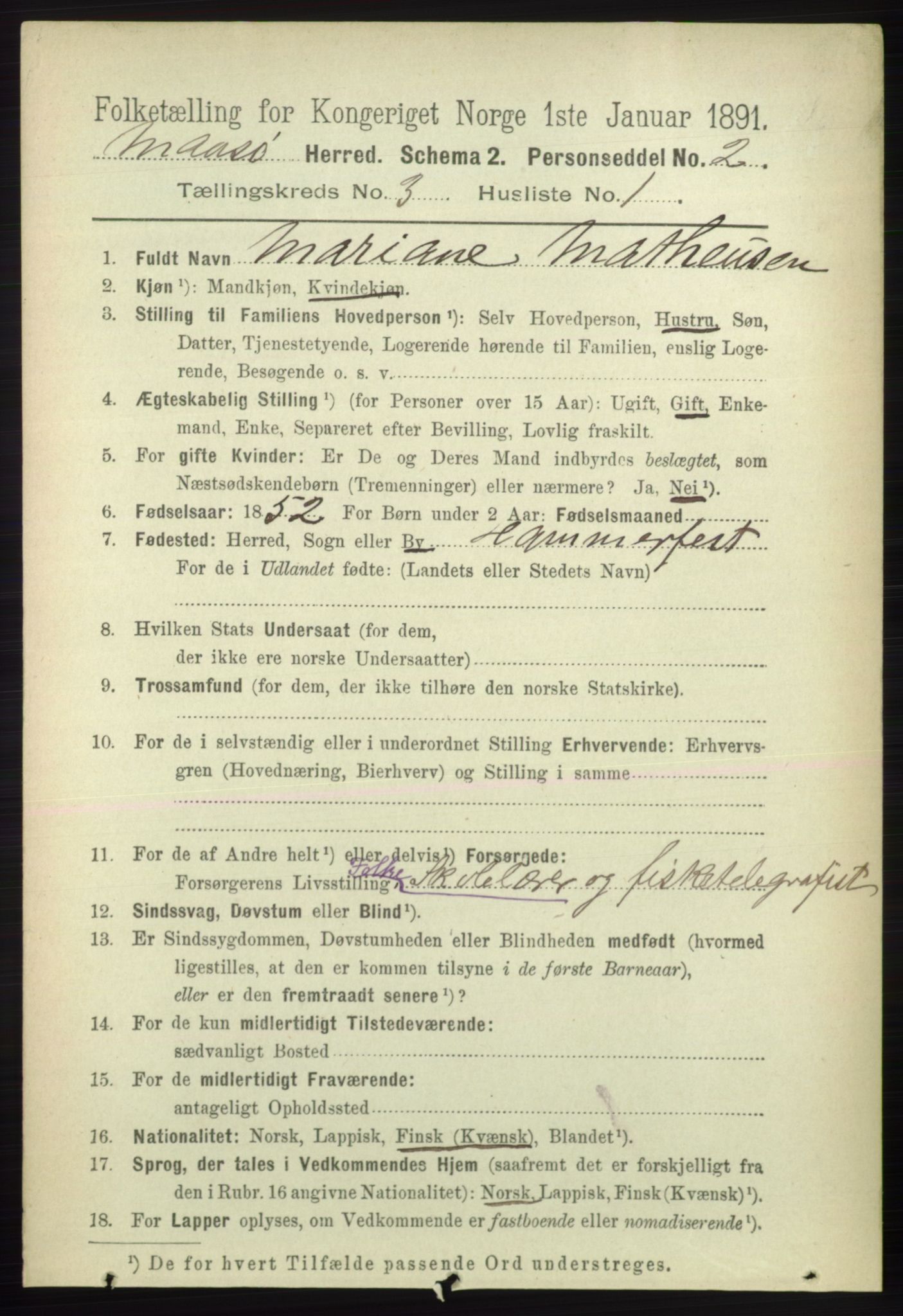 RA, 1891 census for 2018 Måsøy, 1891, p. 385