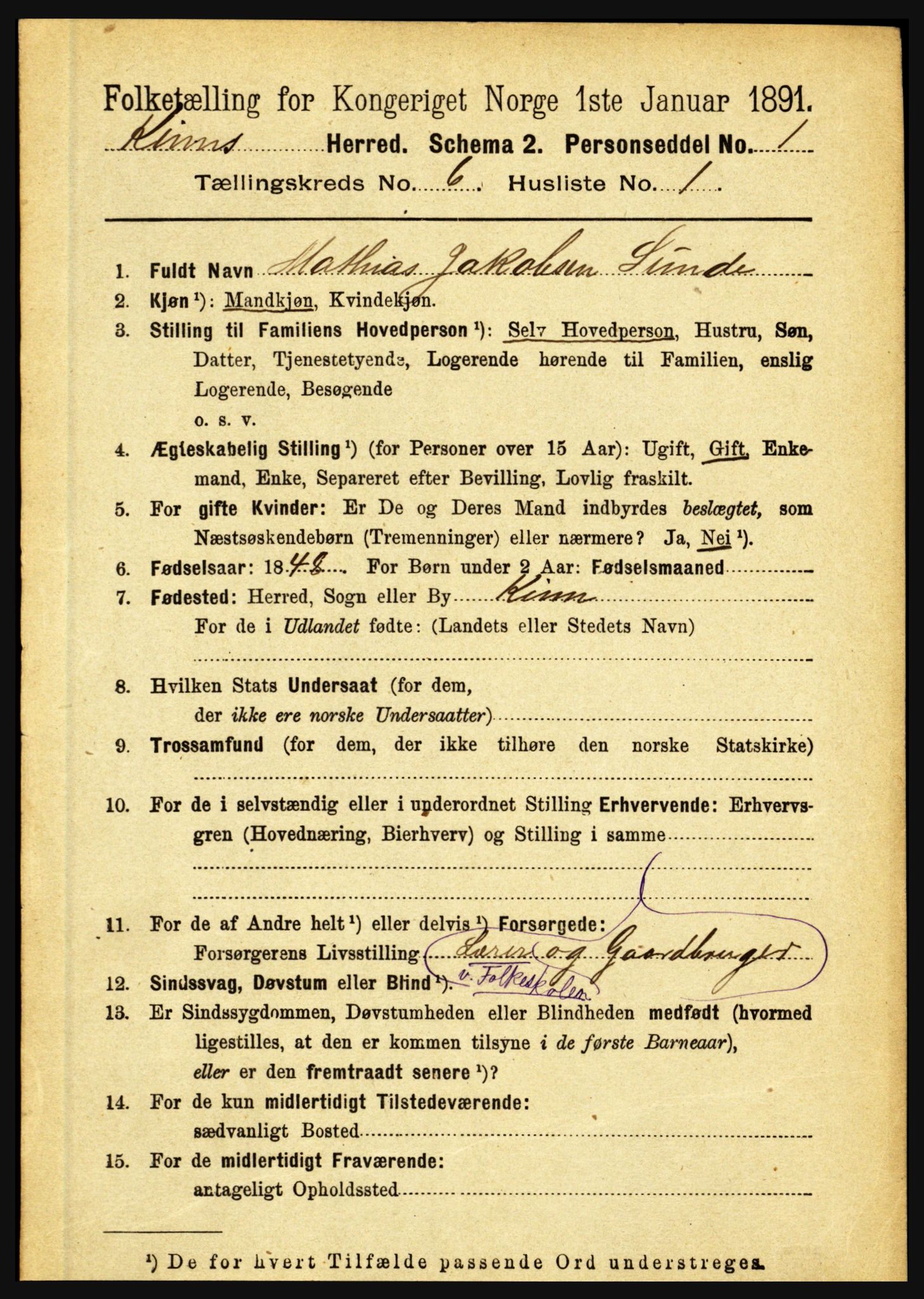 RA, 1891 census for 1437 Kinn, 1891, p. 2277