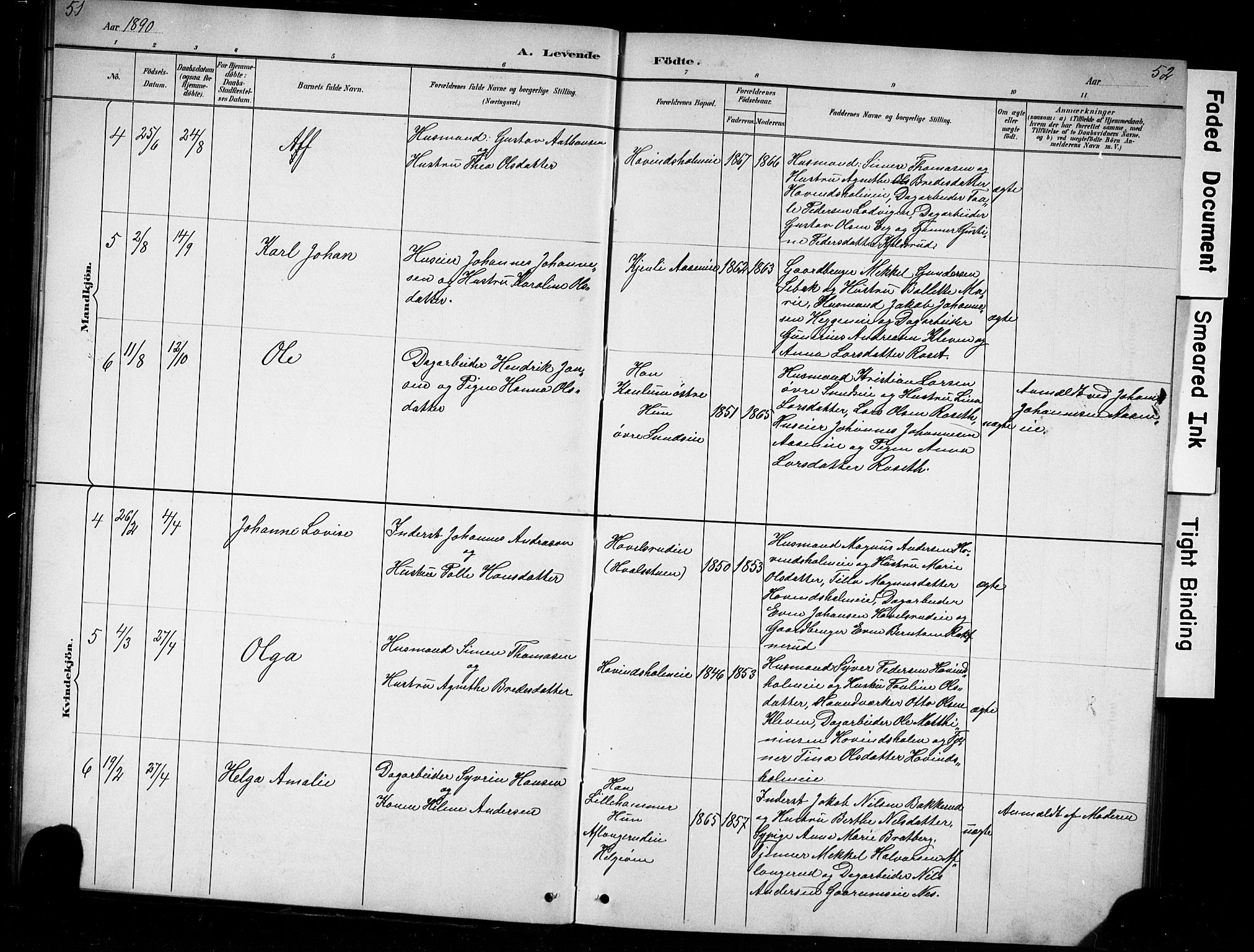 Nes prestekontor, Hedmark, AV/SAH-PREST-020/L/La/L0016: Parish register (copy) no. 16, 1883-1900, p. 51-52