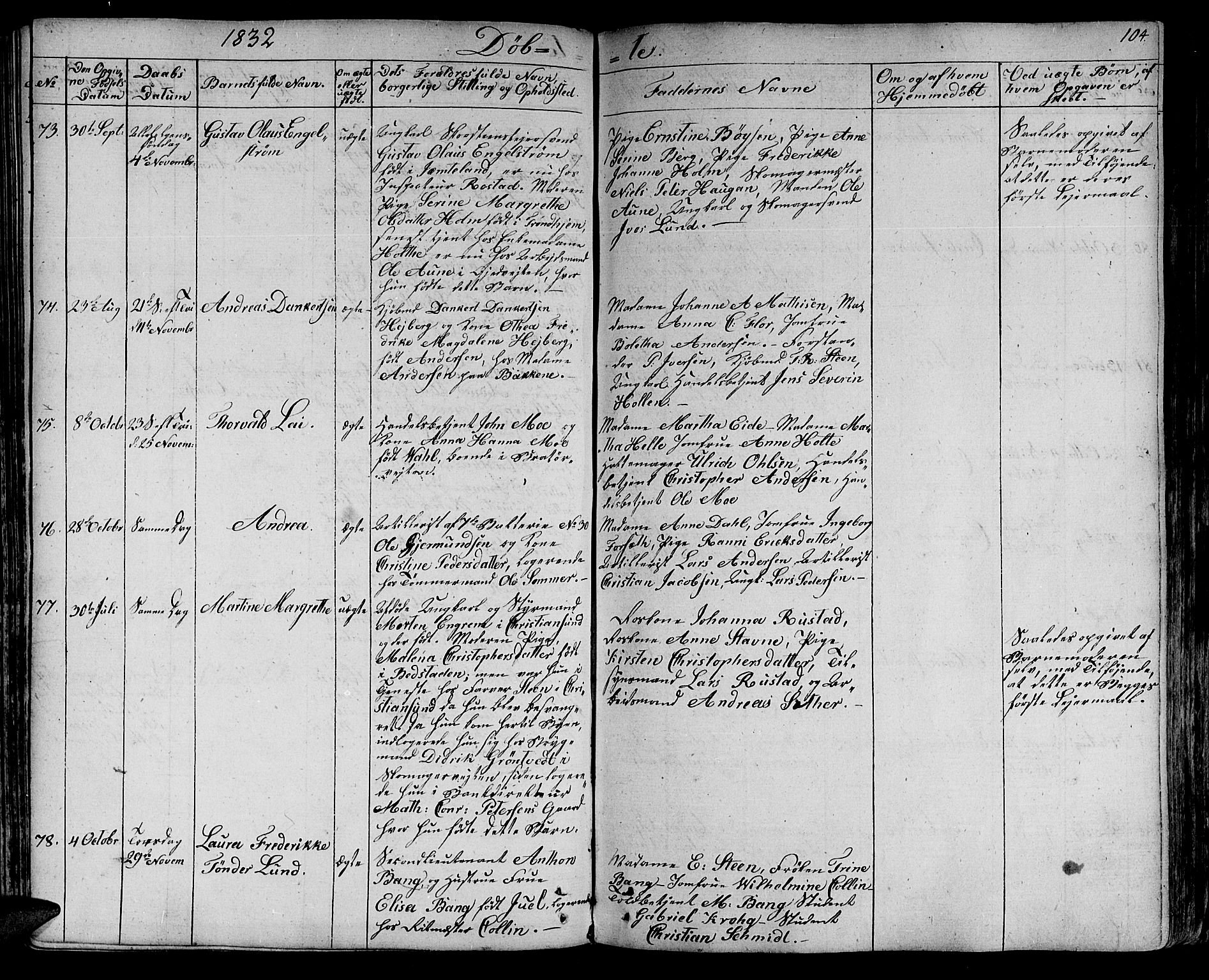 Ministerialprotokoller, klokkerbøker og fødselsregistre - Sør-Trøndelag, AV/SAT-A-1456/602/L0108: Parish register (official) no. 602A06, 1821-1839, p. 104