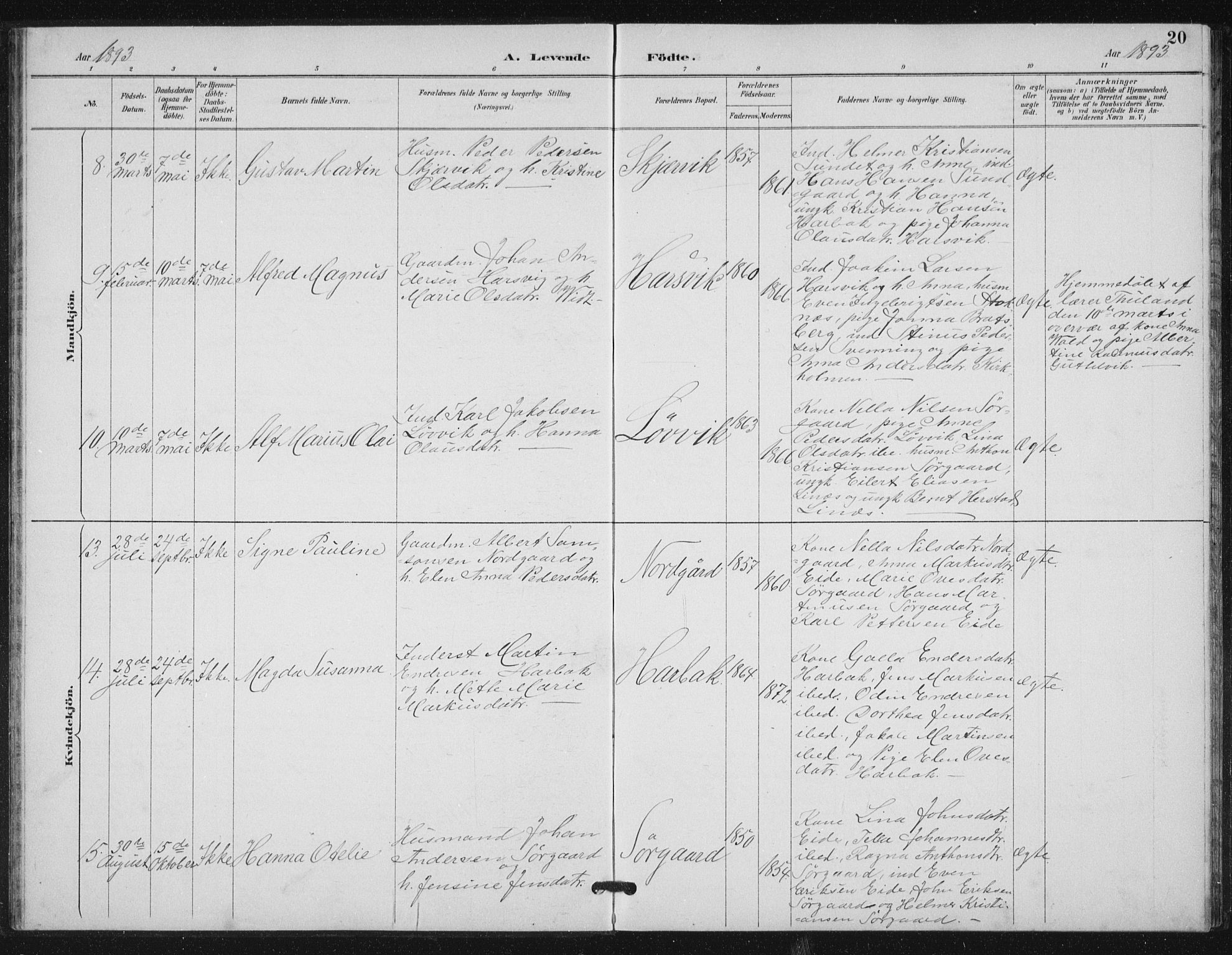 Ministerialprotokoller, klokkerbøker og fødselsregistre - Sør-Trøndelag, AV/SAT-A-1456/656/L0698: Parish register (copy) no. 656C04, 1890-1904, p. 20