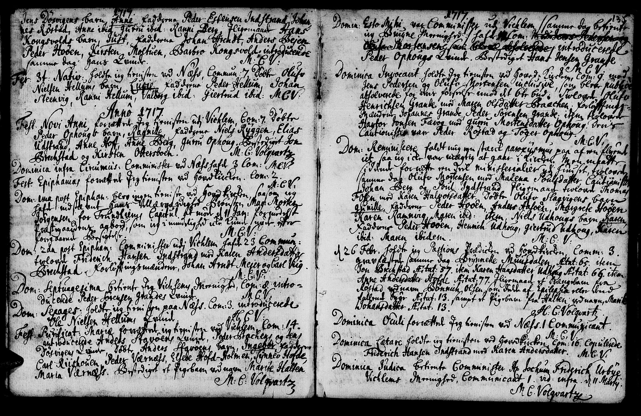 Ministerialprotokoller, klokkerbøker og fødselsregistre - Sør-Trøndelag, SAT/A-1456/659/L0731: Parish register (official) no. 659A01, 1709-1731, p. 134-135
