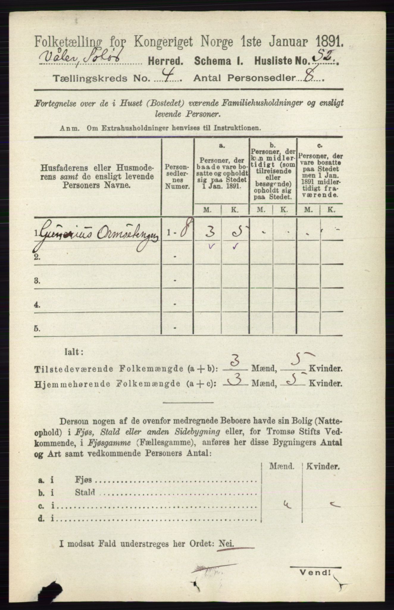 RA, 1891 census for 0426 Våler, 1891, p. 1457