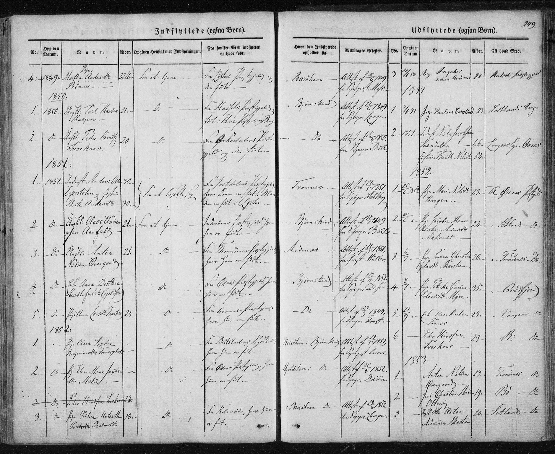 Ministerialprotokoller, klokkerbøker og fødselsregistre - Nordland, SAT/A-1459/897/L1396: Parish register (official) no. 897A04, 1842-1866, p. 249