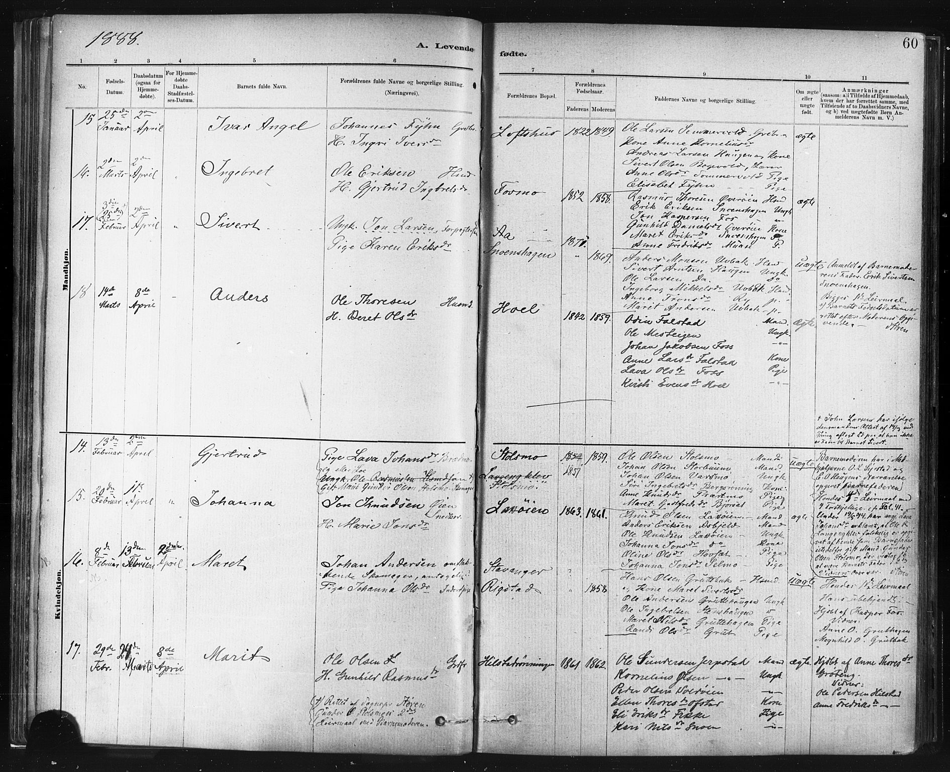 Ministerialprotokoller, klokkerbøker og fødselsregistre - Sør-Trøndelag, AV/SAT-A-1456/672/L0857: Parish register (official) no. 672A09, 1882-1893, p. 60