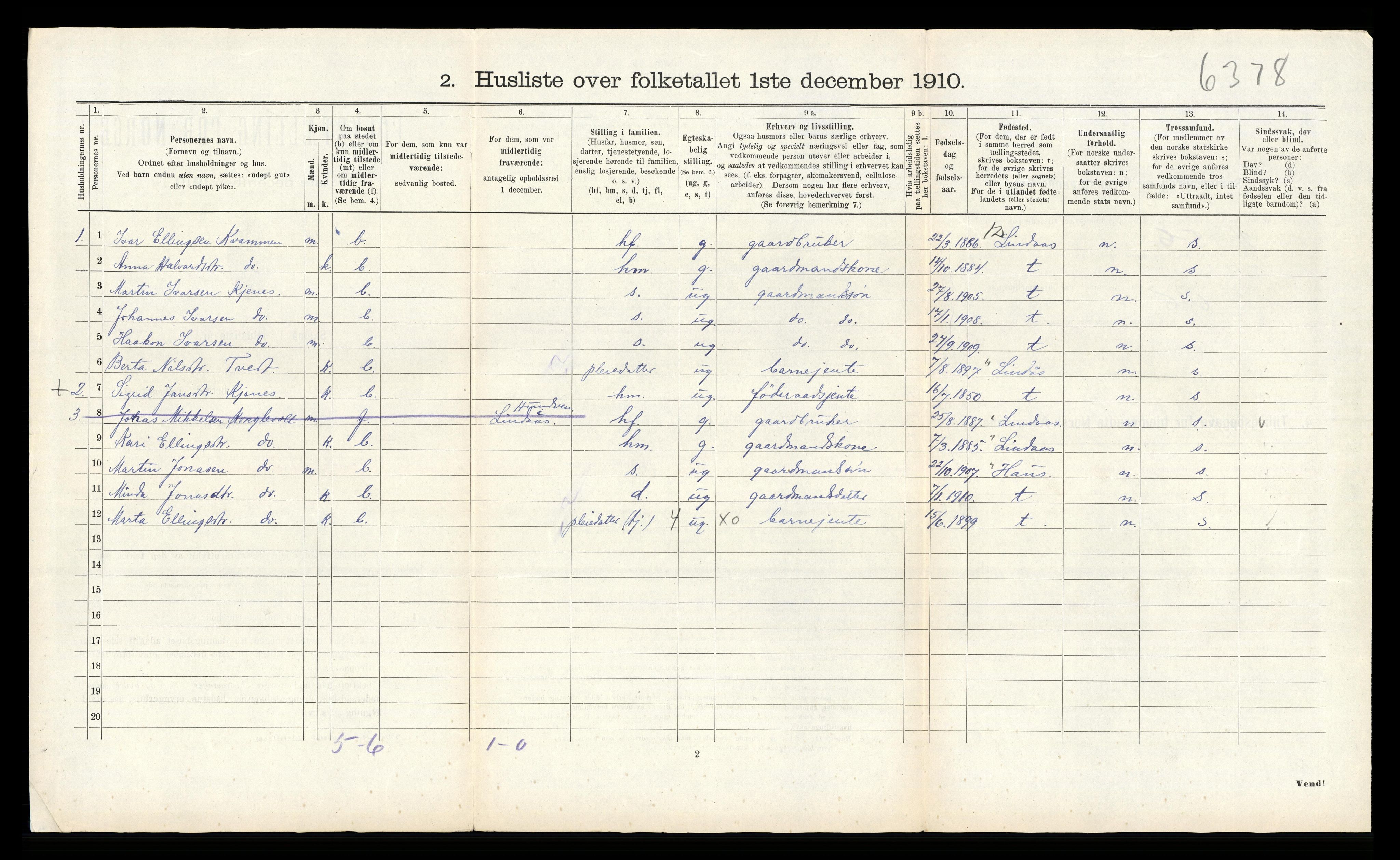 RA, 1910 census for Alversund, 1910, p. 1071