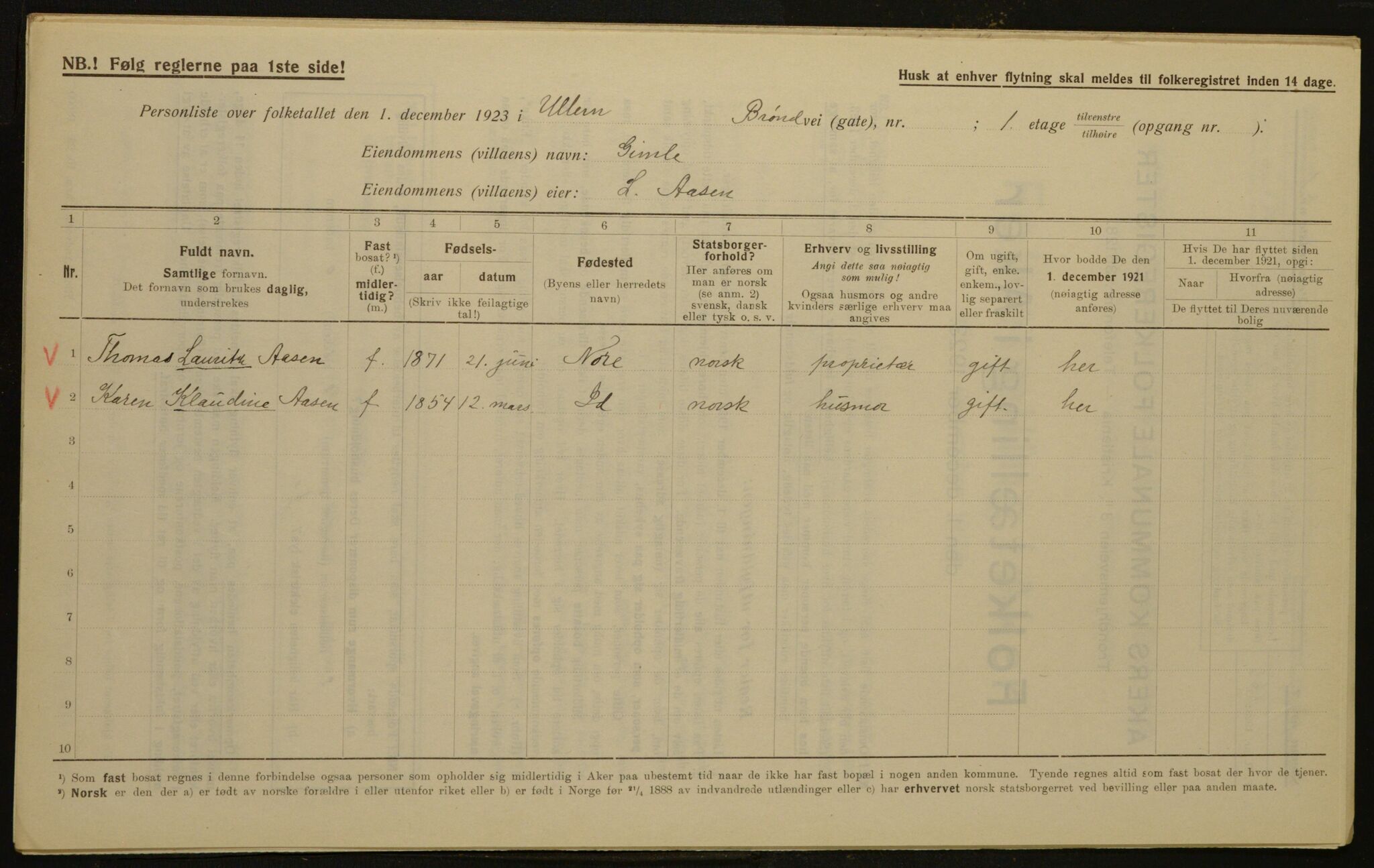 , Municipal Census 1923 for Aker, 1923, p. 775