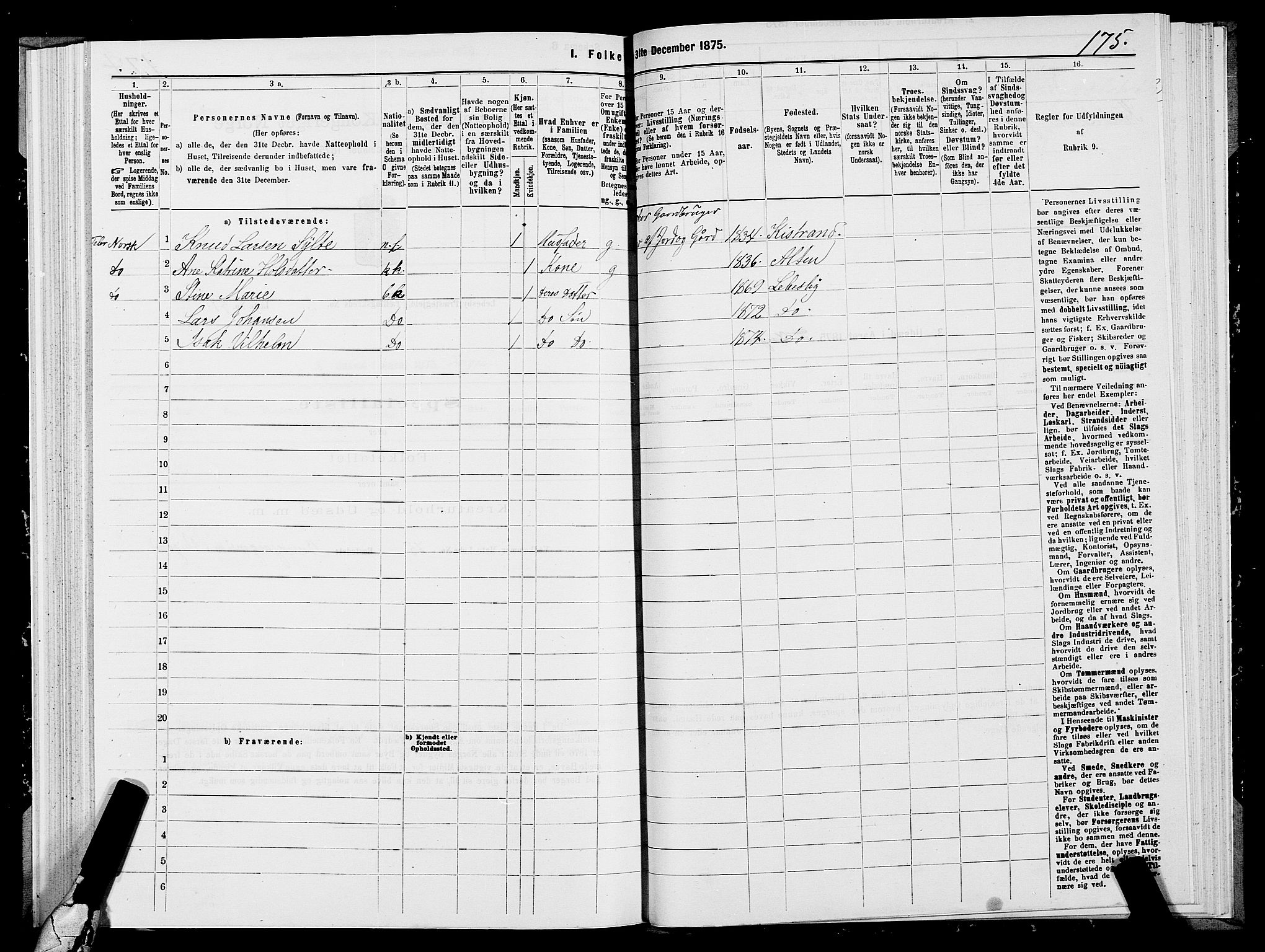 SATØ, 1875 census for 2022P Lebesby, 1875, p. 1175