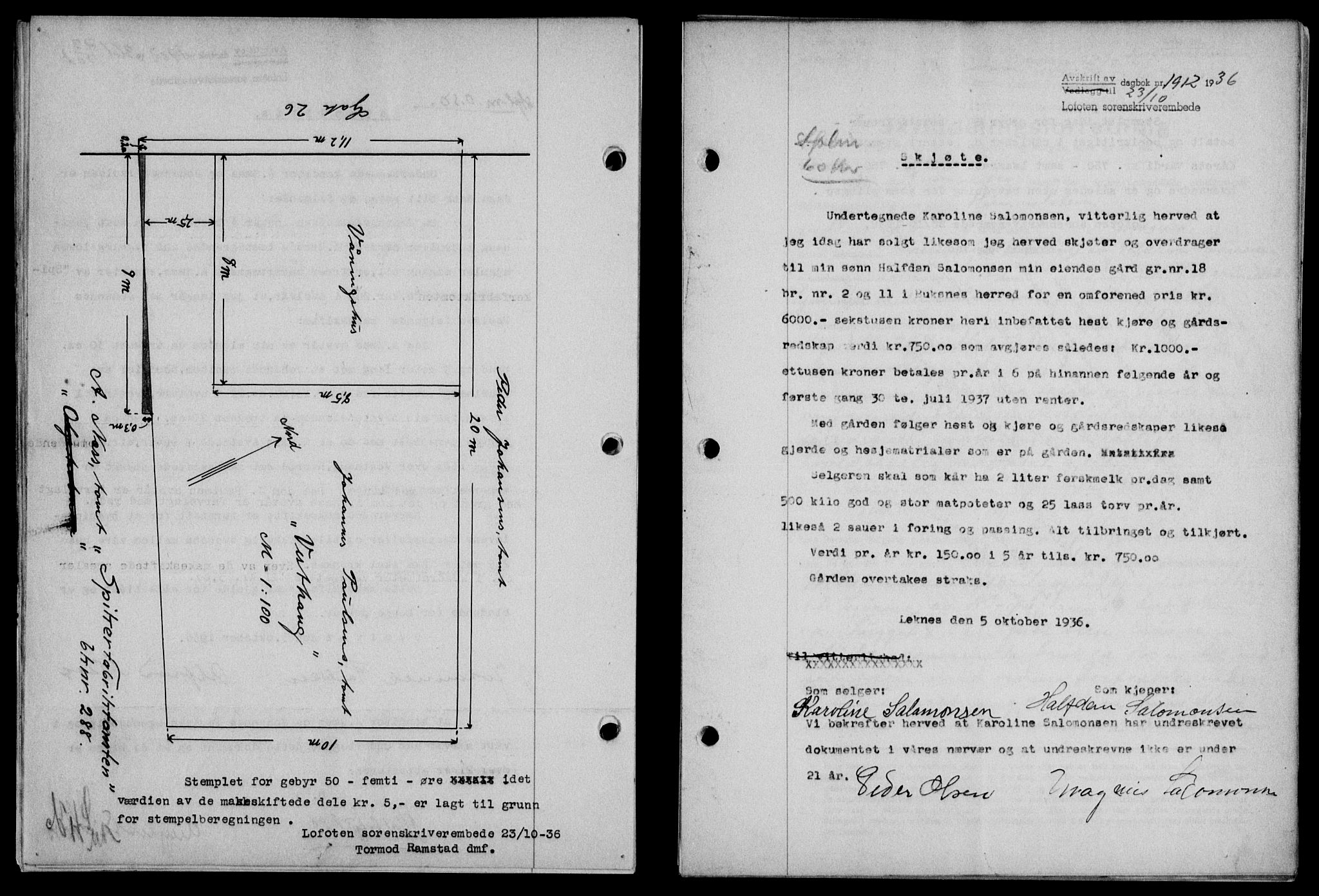 Lofoten sorenskriveri, SAT/A-0017/1/2/2C/L0001a: Mortgage book no. 1a, 1936-1937, Diary no: : 1912/1936