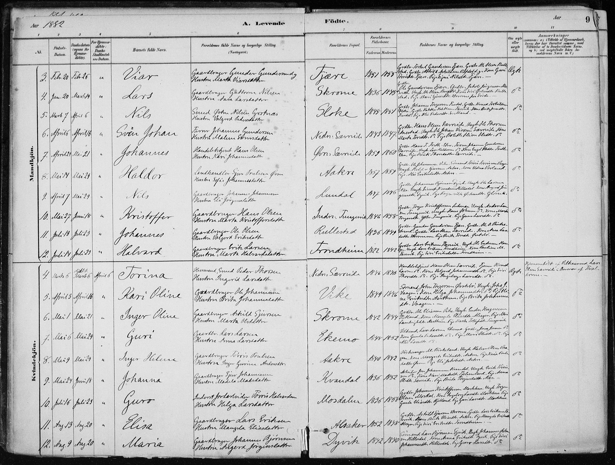 Skånevik sokneprestembete, SAB/A-77801/H/Haa: Parish register (official) no. E  1, 1879-1901, p. 9