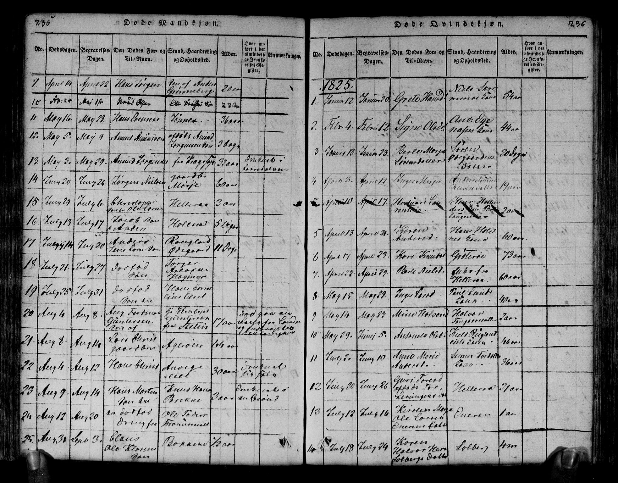 Brunlanes kirkebøker, SAKO/A-342/G/Ga/L0001: Parish register (copy) no. I 1, 1814-1834, p. 235-236