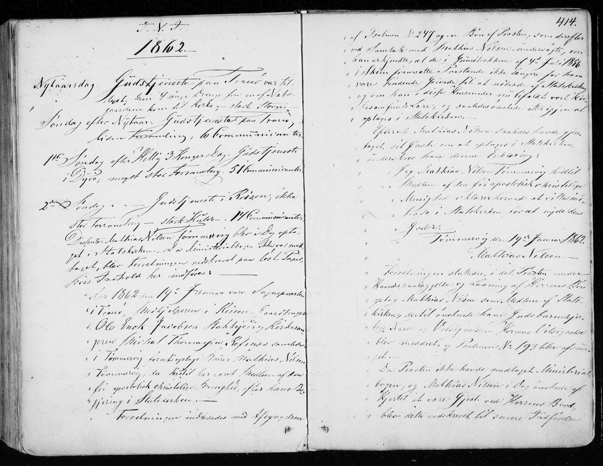 Tranøy sokneprestkontor, SATØ/S-1313/I/Ia/Iaa/L0007kirke: Parish register (official) no. 7, 1856-1866, p. 414