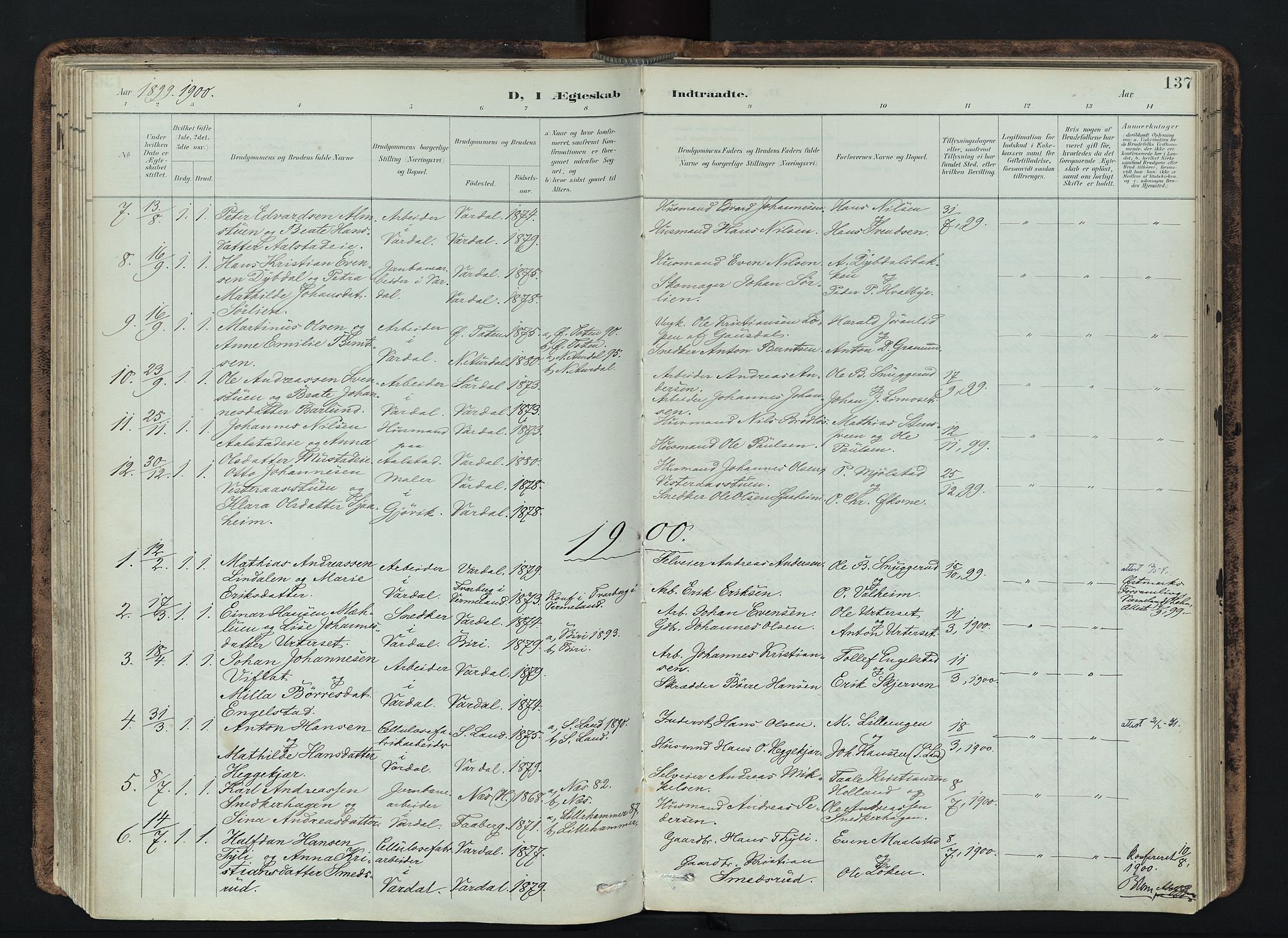Vardal prestekontor, SAH/PREST-100/H/Ha/Haa/L0019: Parish register (official) no. 19, 1893-1907, p. 137