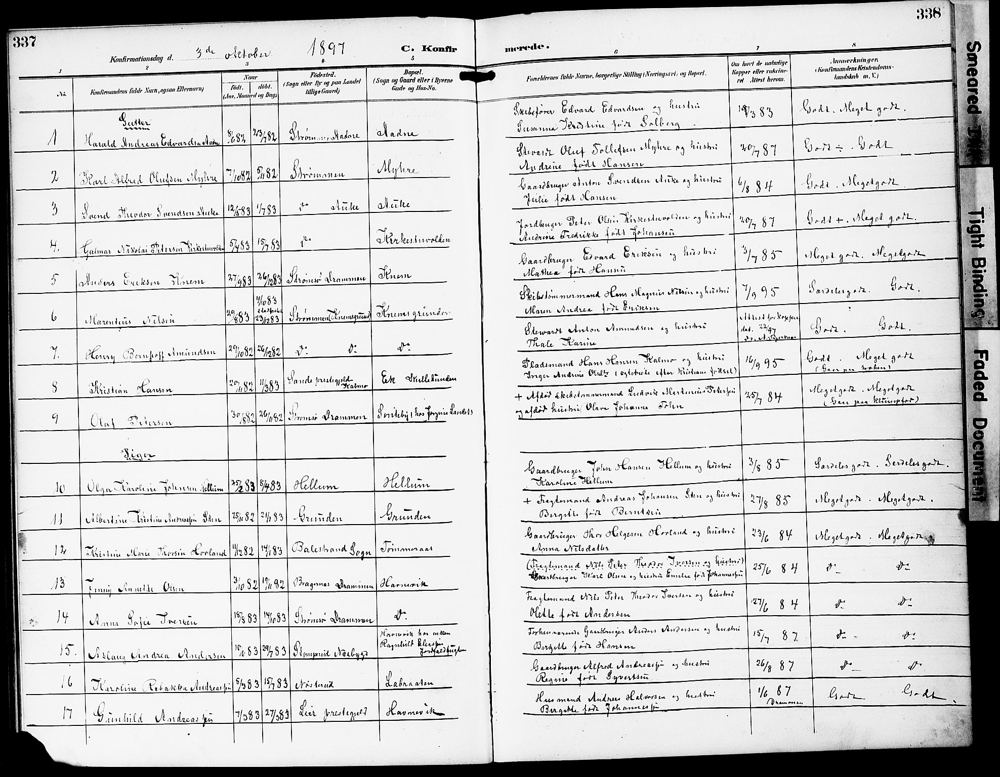 Strømm kirkebøker, AV/SAKO-A-322/G/Ga/L0004: Parish register (copy) no. I 4, 1897-1927, p. 337-338