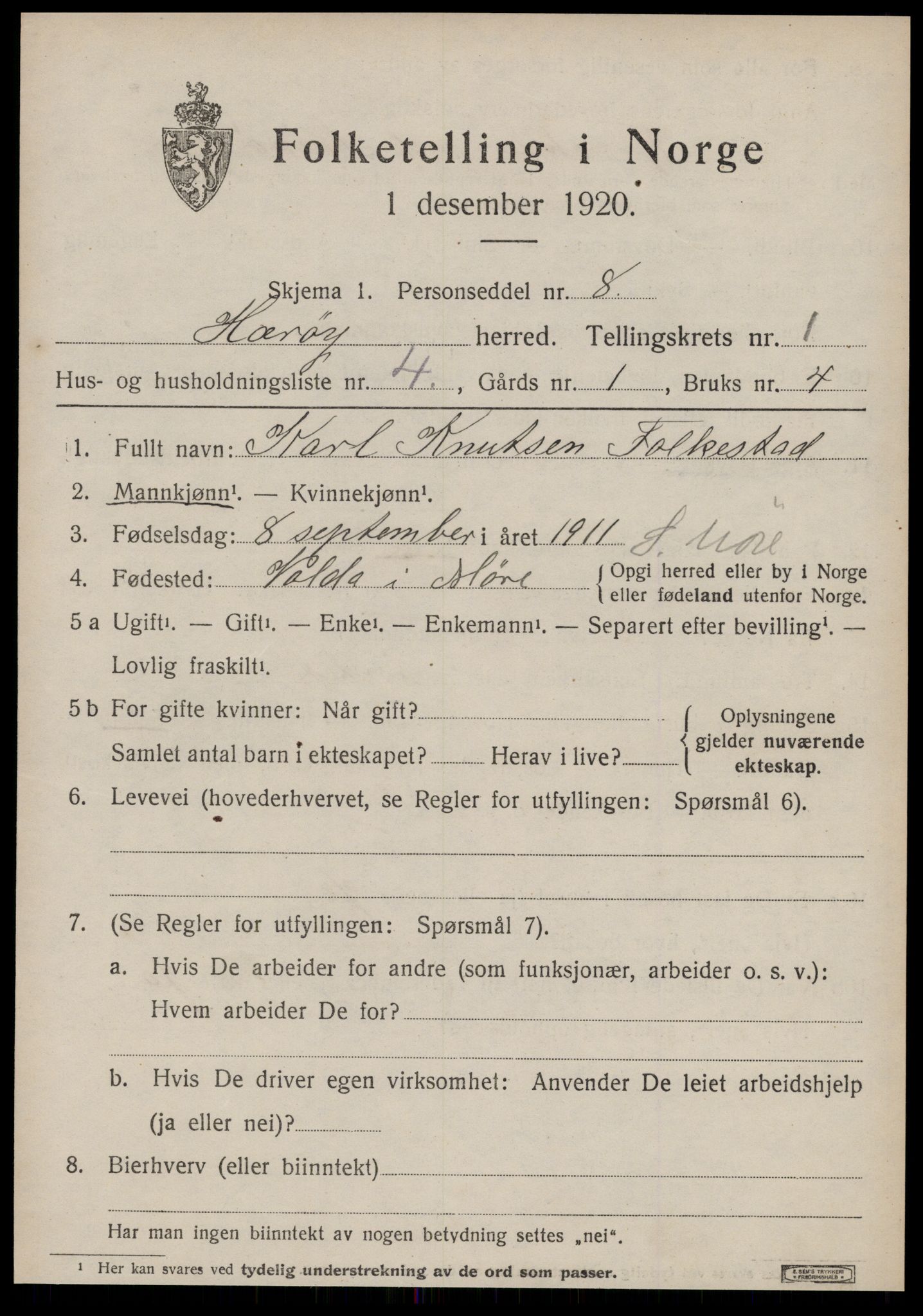 SAT, 1920 census for Herøy (MR), 1920, p. 1987