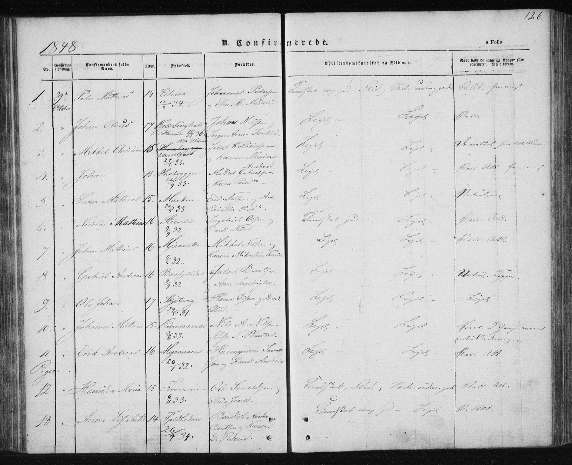 Ministerialprotokoller, klokkerbøker og fødselsregistre - Nordland, AV/SAT-A-1459/820/L0291: Parish register (official) no. 820A12, 1846-1854, p. 126