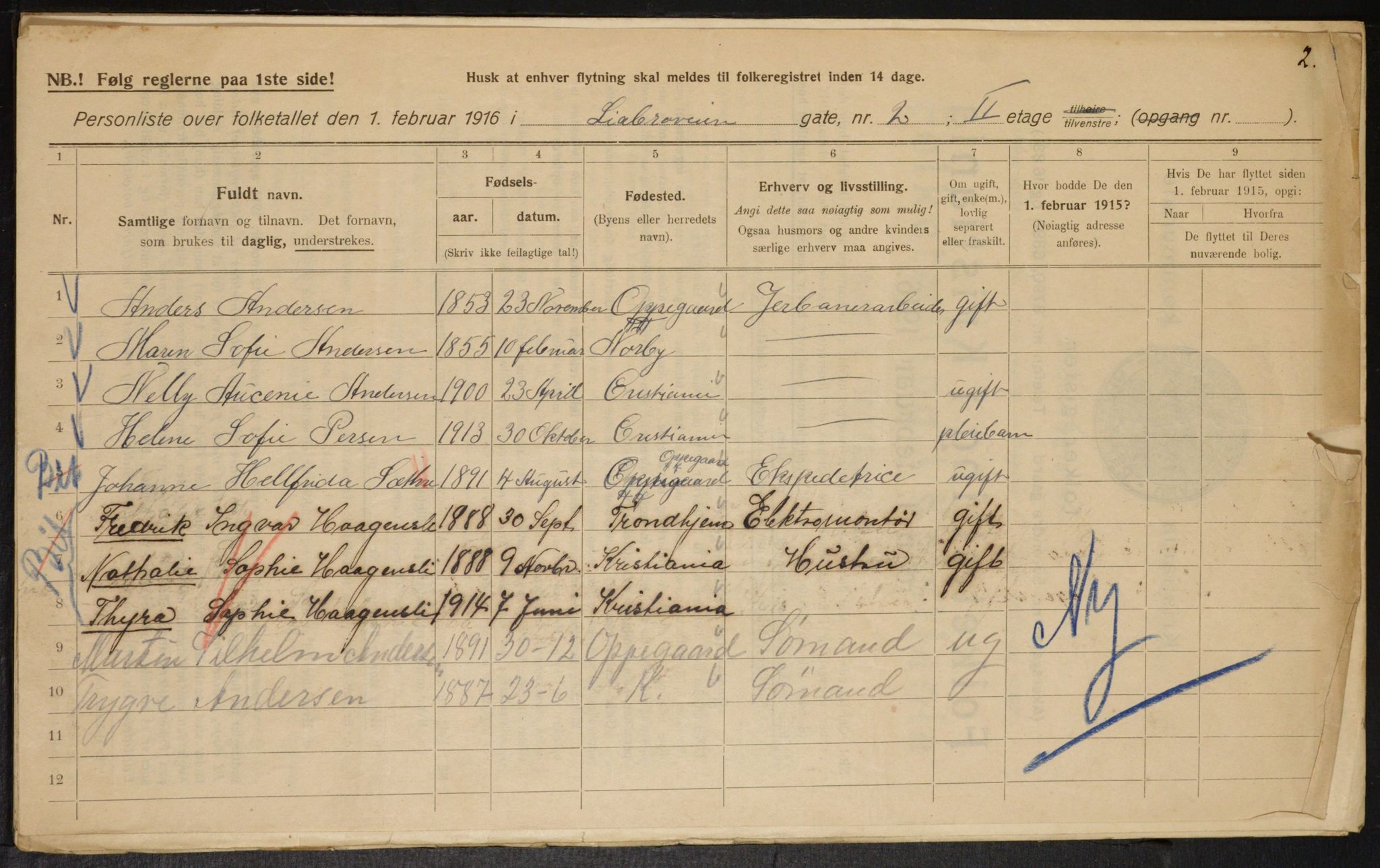 OBA, Municipal Census 1916 for Kristiania, 1916, p. 59085