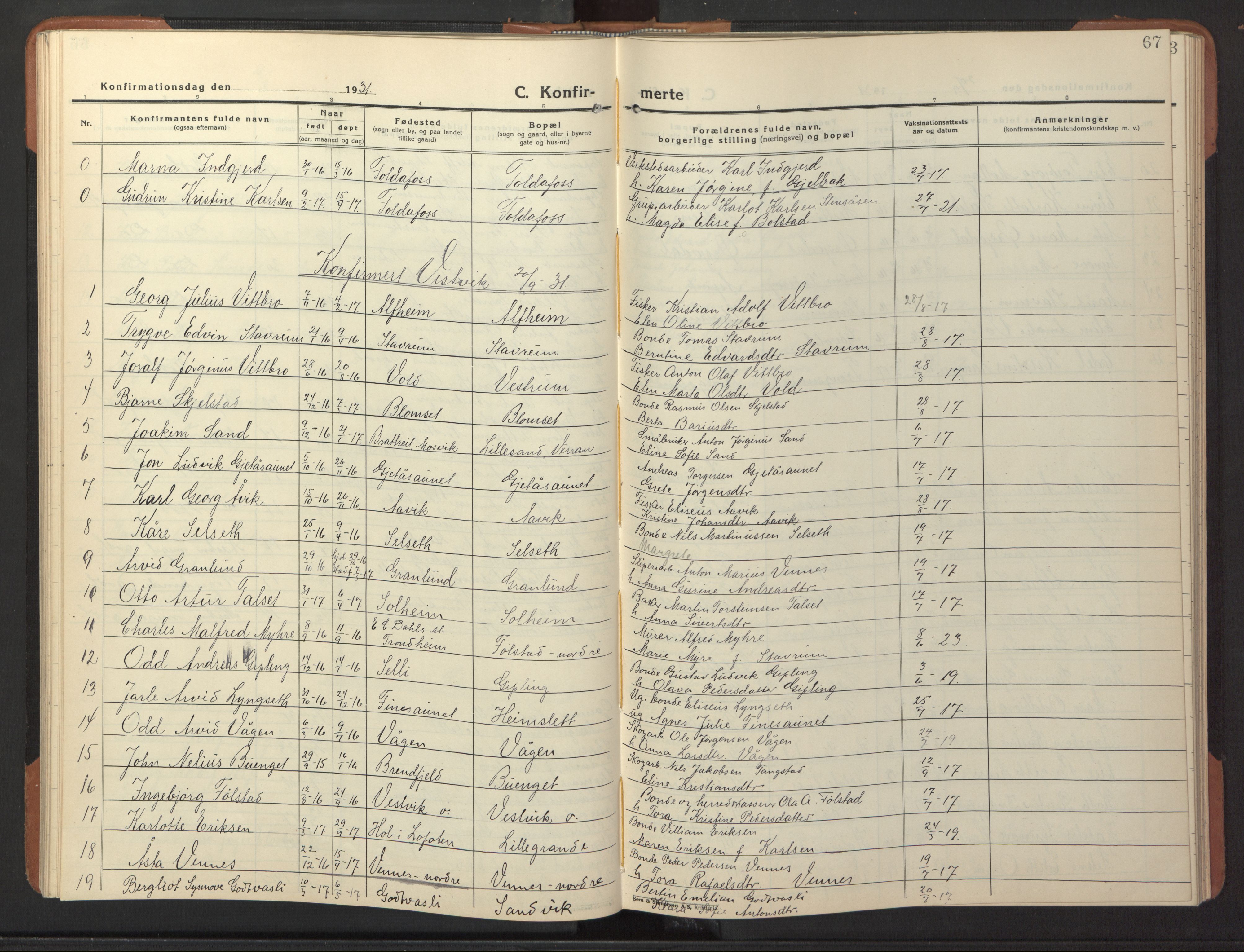 Ministerialprotokoller, klokkerbøker og fødselsregistre - Nord-Trøndelag, SAT/A-1458/744/L0425: Parish register (copy) no. 744C04, 1924-1947, p. 67