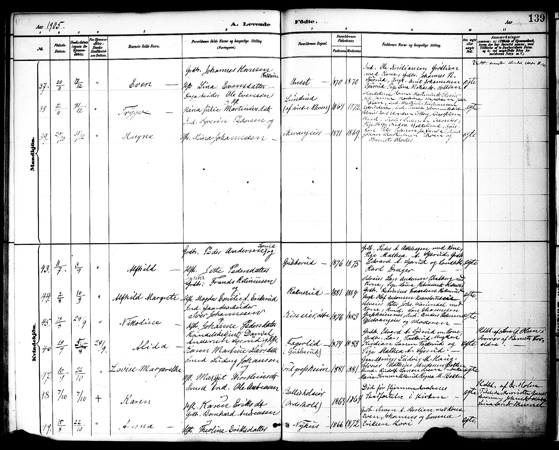 Nes prestekontor, Hedmark, AV/SAH-PREST-020/K/Ka/L0009: Parish register (official) no. 9, 1887-1905, p. 139