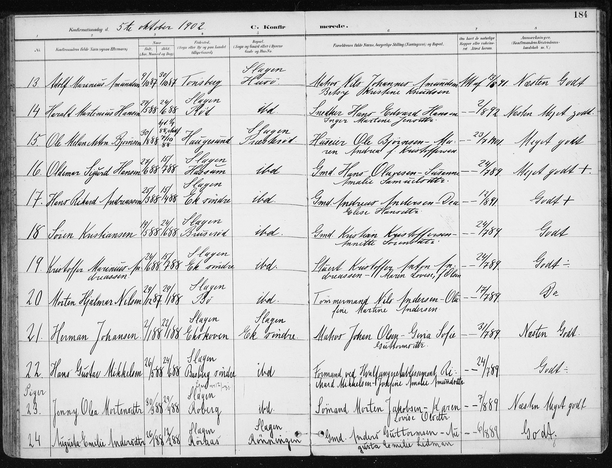 Sem kirkebøker, AV/SAKO-A-5/F/Fb/L0005: Parish register (official) no. II 5, 1892-1904, p. 184