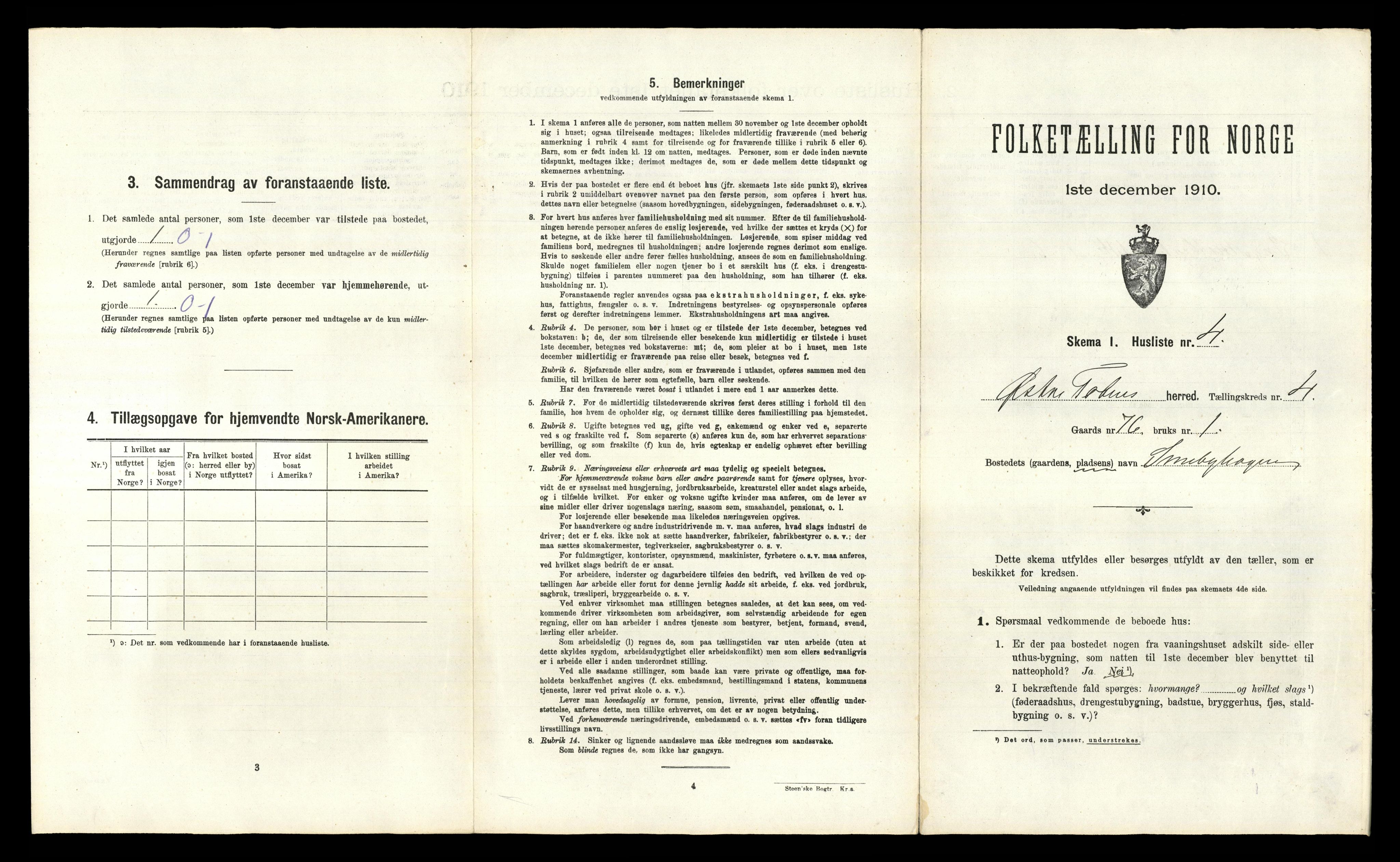 RA, 1910 census for Østre Toten, 1910, p. 1007