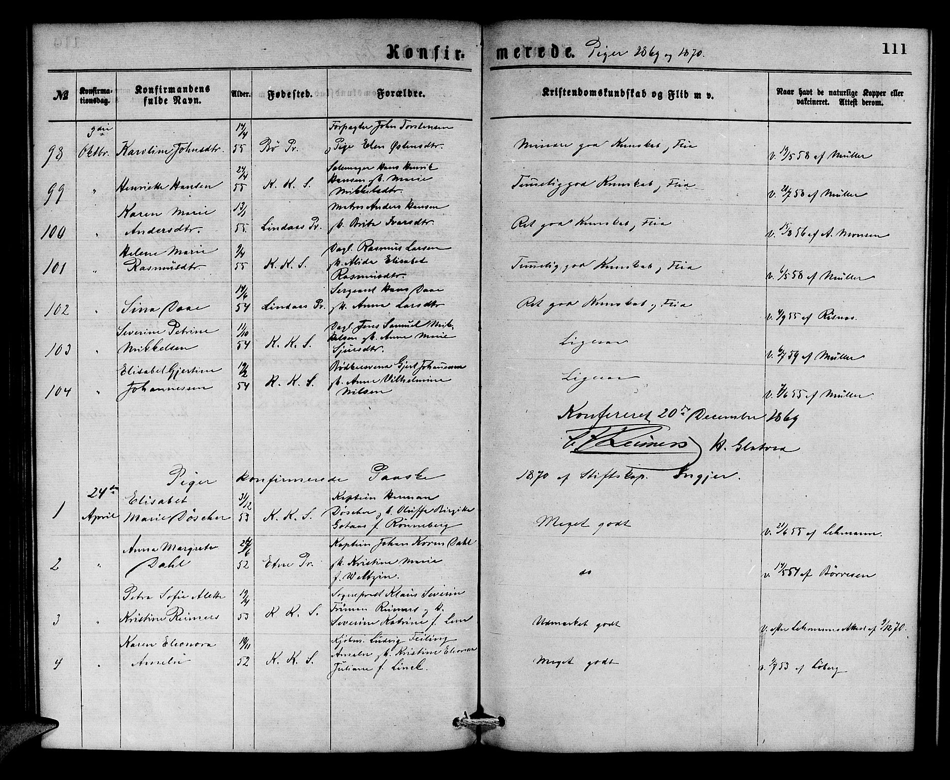 Korskirken sokneprestembete, SAB/A-76101/H/Hab: Parish register (copy) no. C 2, 1869-1879, p. 111