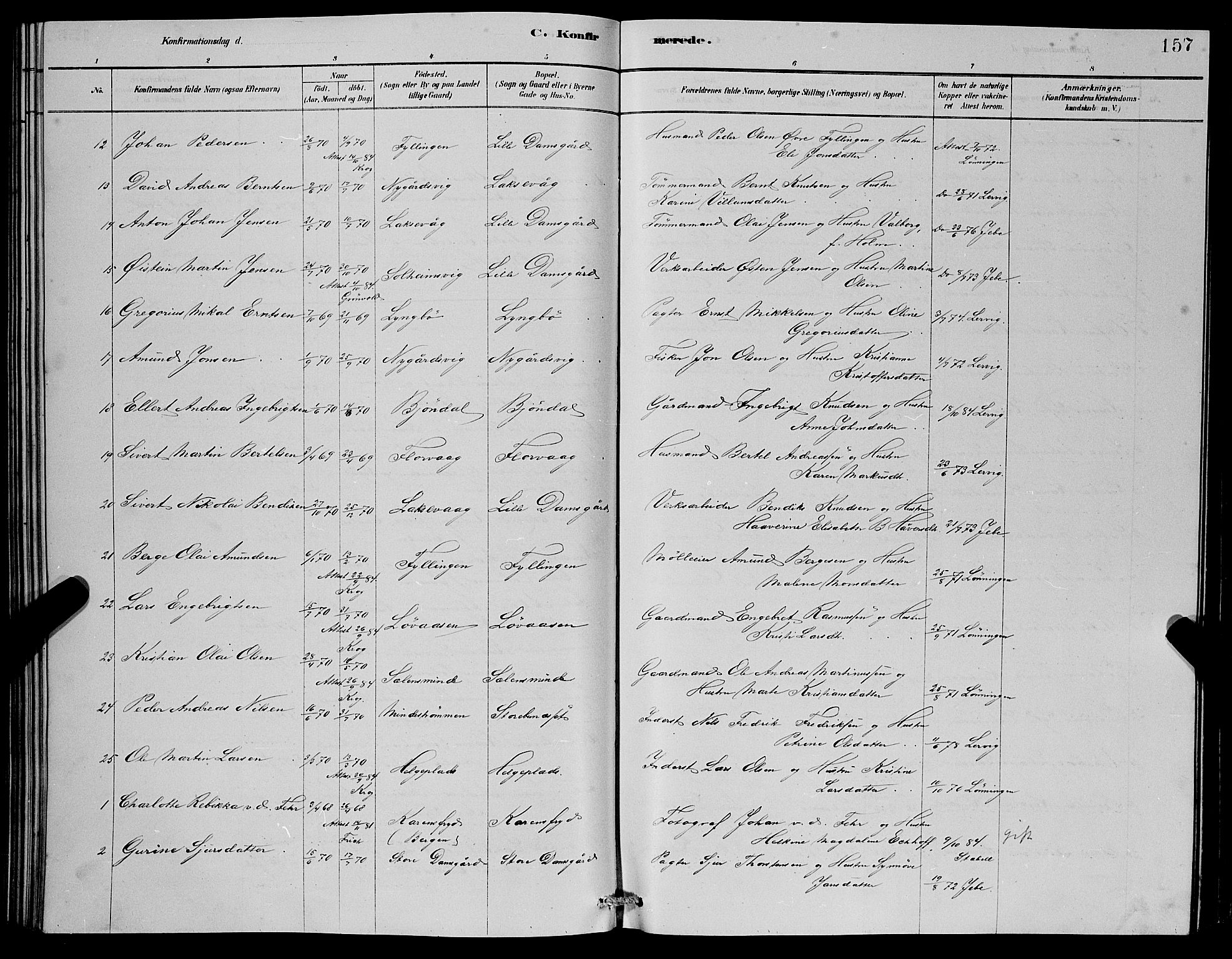 Laksevåg Sokneprestembete, AV/SAB-A-76501/H/Ha/Hab/Haba/L0002: Parish register (copy) no. A 2, 1877-1887, p. 157