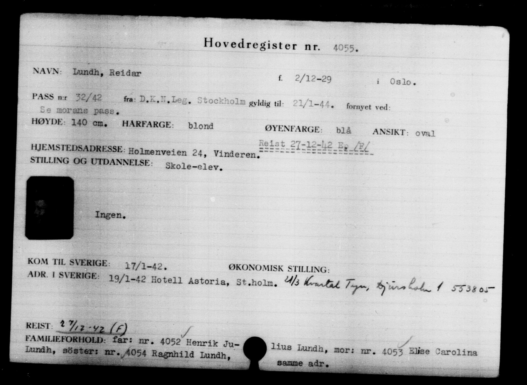 Utenriksstasjonene, Legasjonen i Stockholm, Flyktningkontoret, AV/RA-S-6753/V/Va/L0004: Kjesäterkartoteket, flyktninger med registreringsnr. 3496-6610, 1940-1945, p. 656
