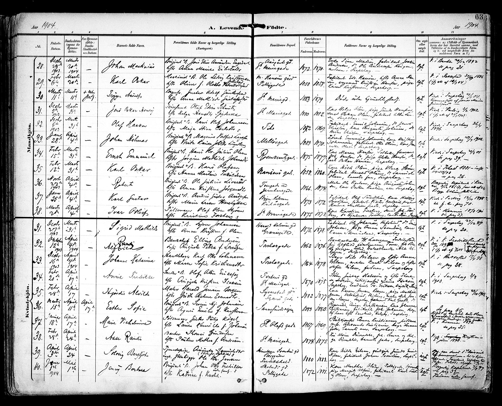 Sarpsborg prestekontor Kirkebøker, AV/SAO-A-2006/F/Fa/L0005: Parish register (official) no. 5, 1900-1909, p. 63