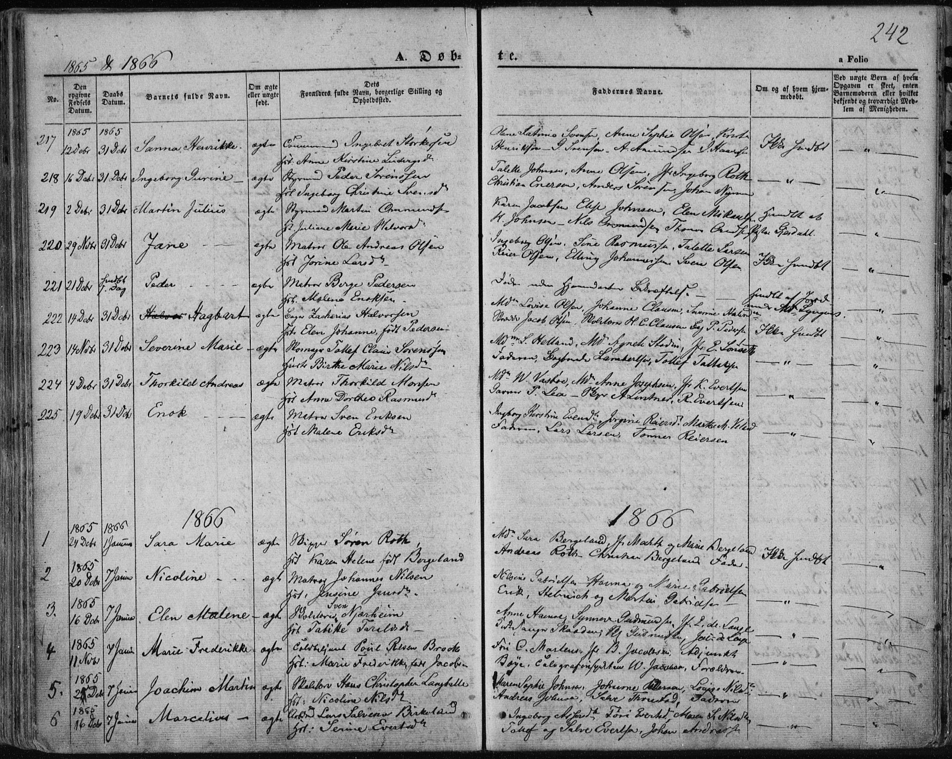 Domkirken sokneprestkontor, SAST/A-101812/001/30/30BA/L0017: Parish register (official) no. A 16, 1855-1867, p. 242