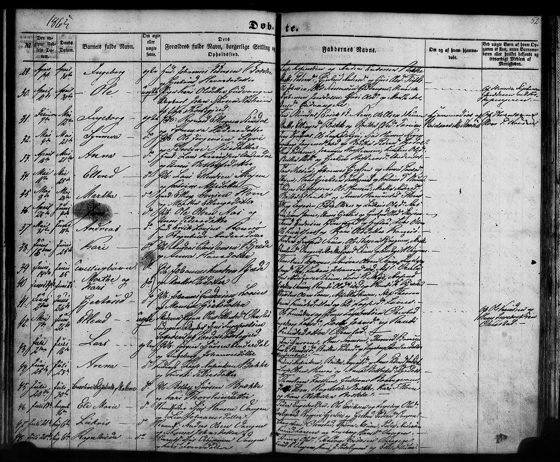 Aurland sokneprestembete, SAB/A-99937/H/Ha/Haa/L0008: Parish register (official) no. A 8, 1853-1879, p. 52