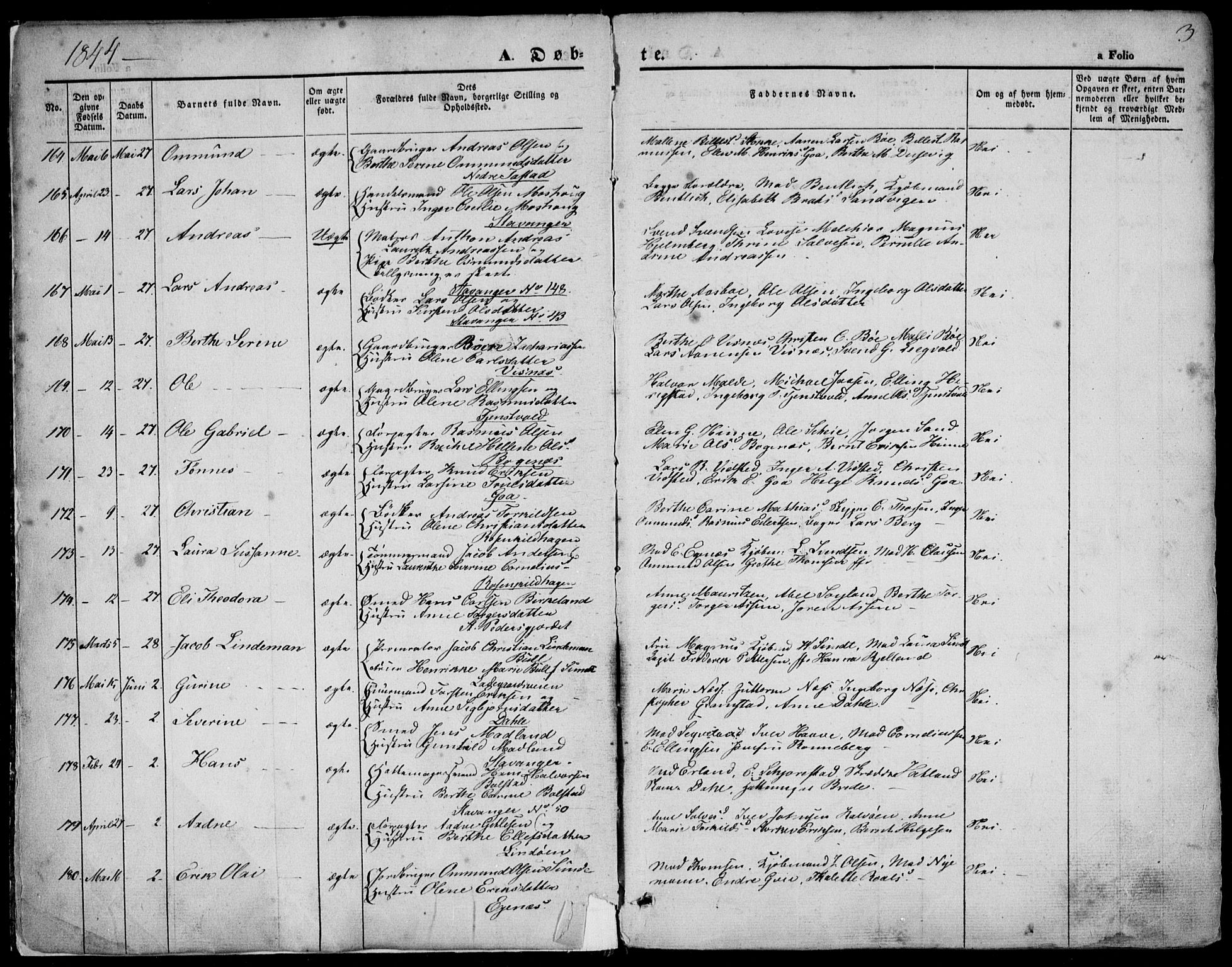 Domkirken sokneprestkontor, AV/SAST-A-101812/001/30/30BA/L0016: Parish register (official) no. A 15, 1844-1854, p. 3