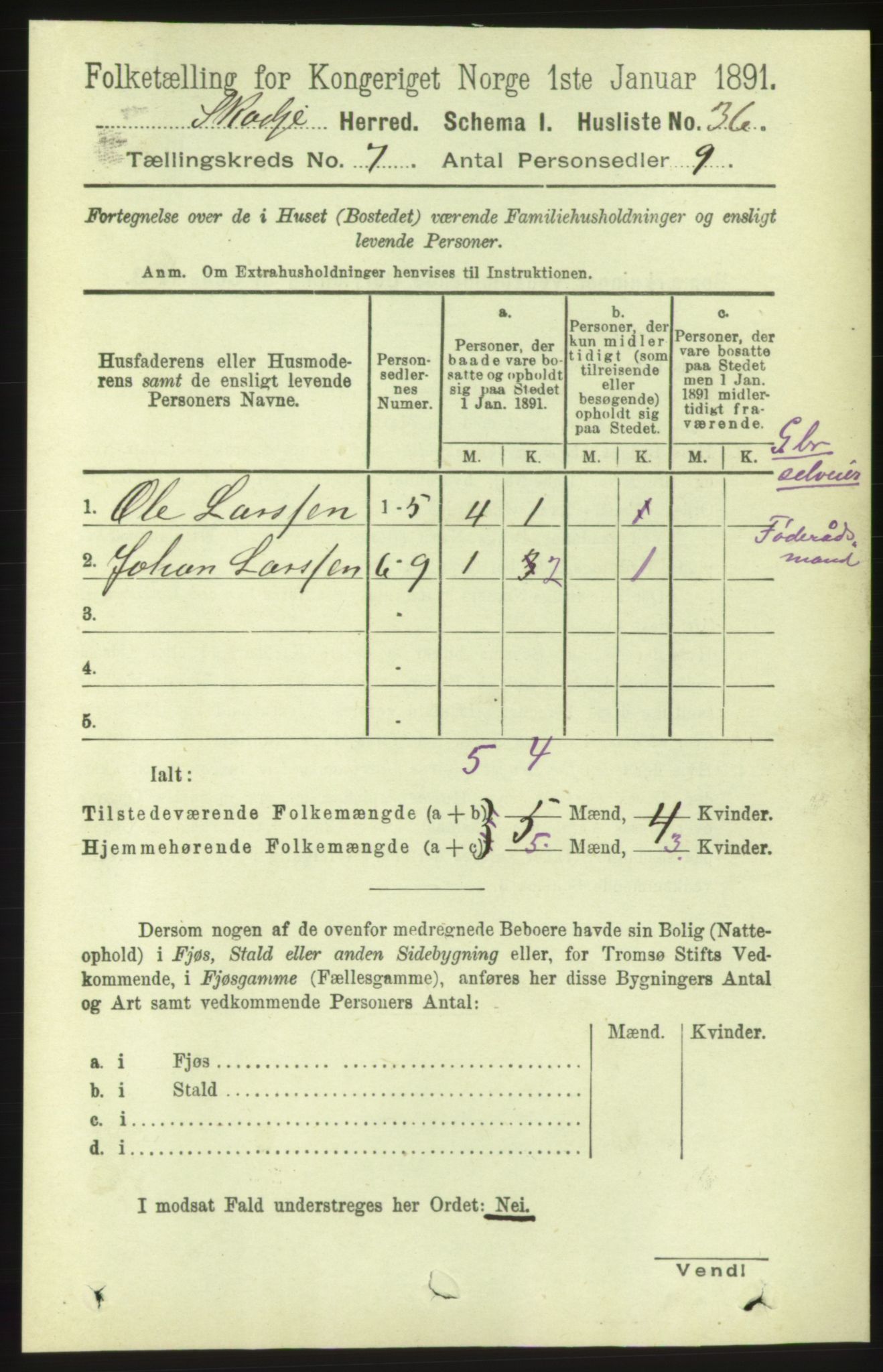 RA, 1891 census for 1529 Skodje, 1891, p. 1406