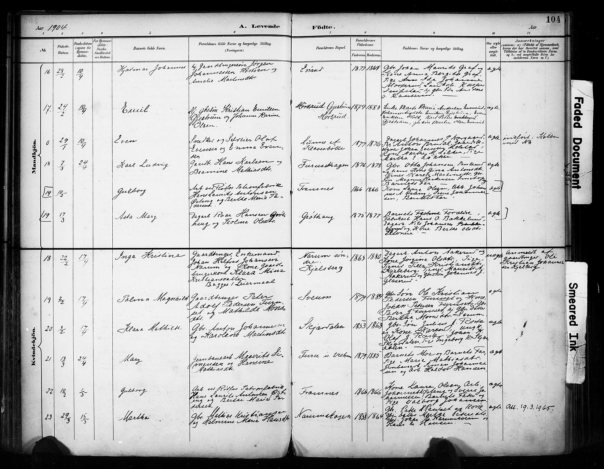 Vestre Toten prestekontor, AV/SAH-PREST-108/H/Ha/Haa/L0011: Parish register (official) no. 11, 1895-1906, p. 104