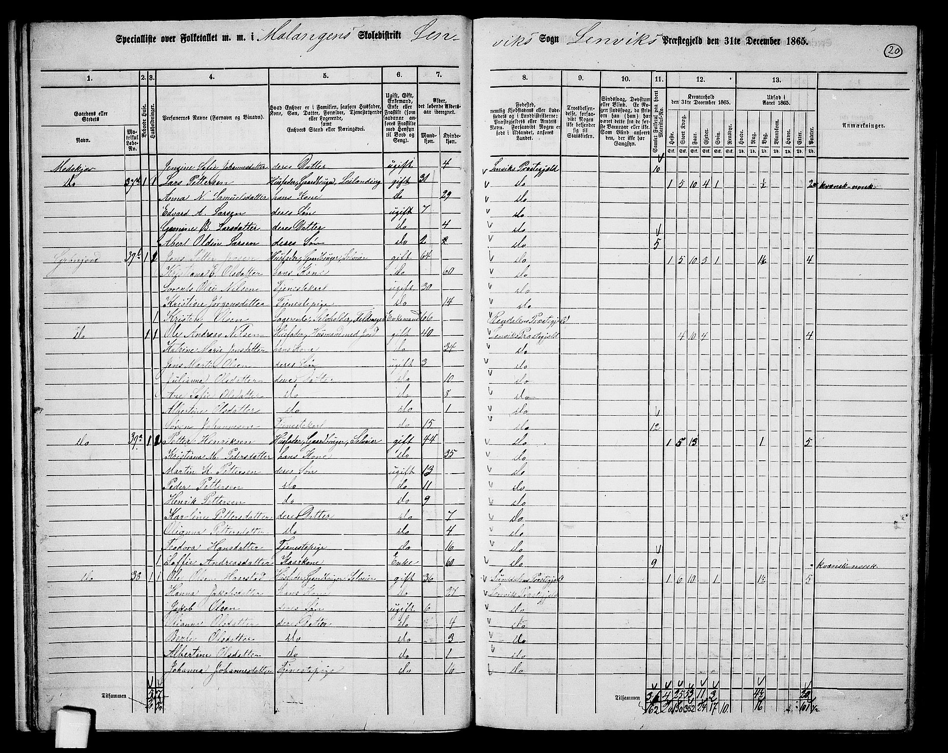 RA, 1865 census for Lenvik, 1865, p. 19