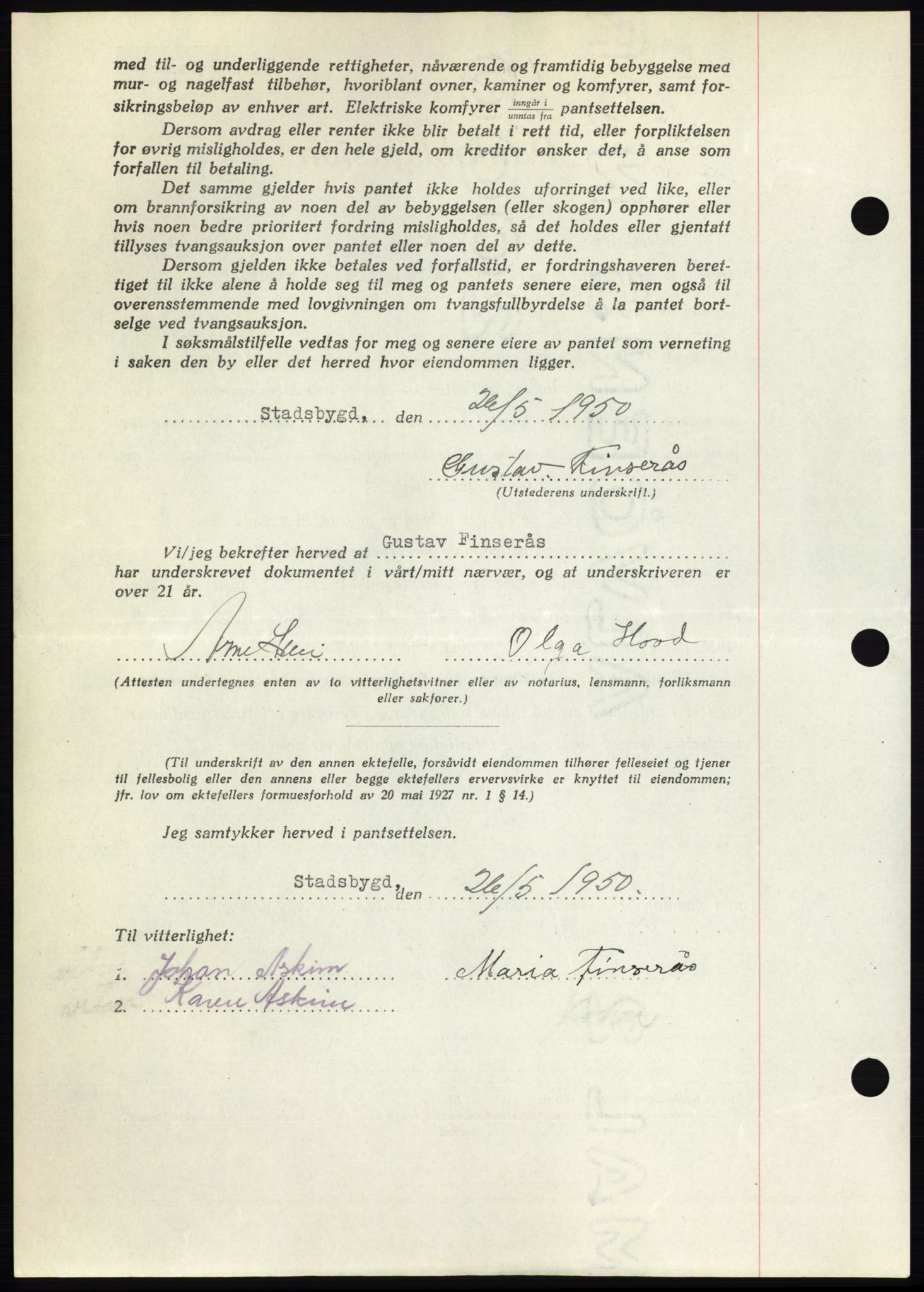 Fosen sorenskriveri, AV/SAT-A-1107/1/2/2C: Mortgage book no. B, 1948-1950, Diary no: : 964/1950