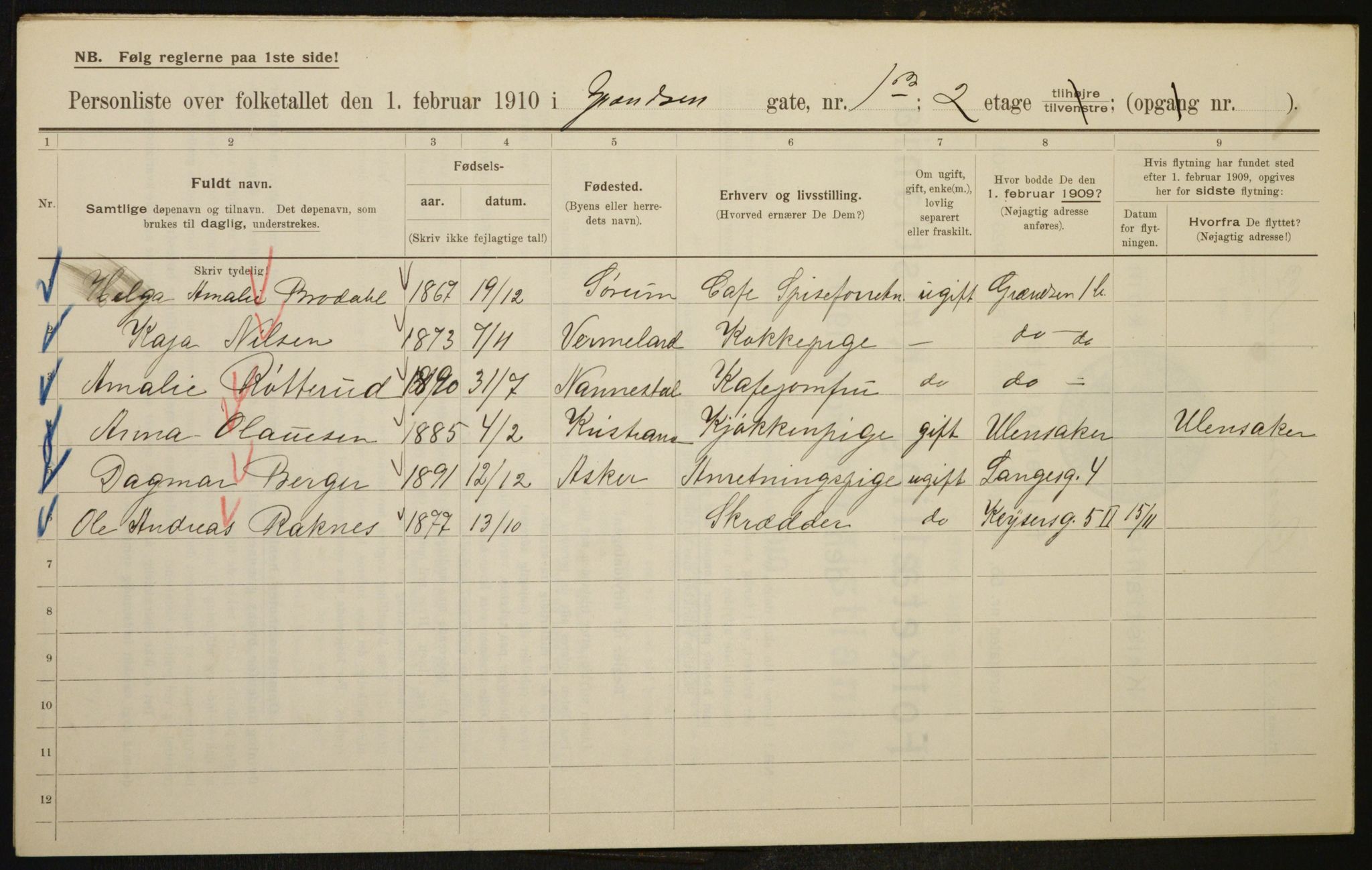 OBA, Municipal Census 1910 for Kristiania, 1910, p. 28231