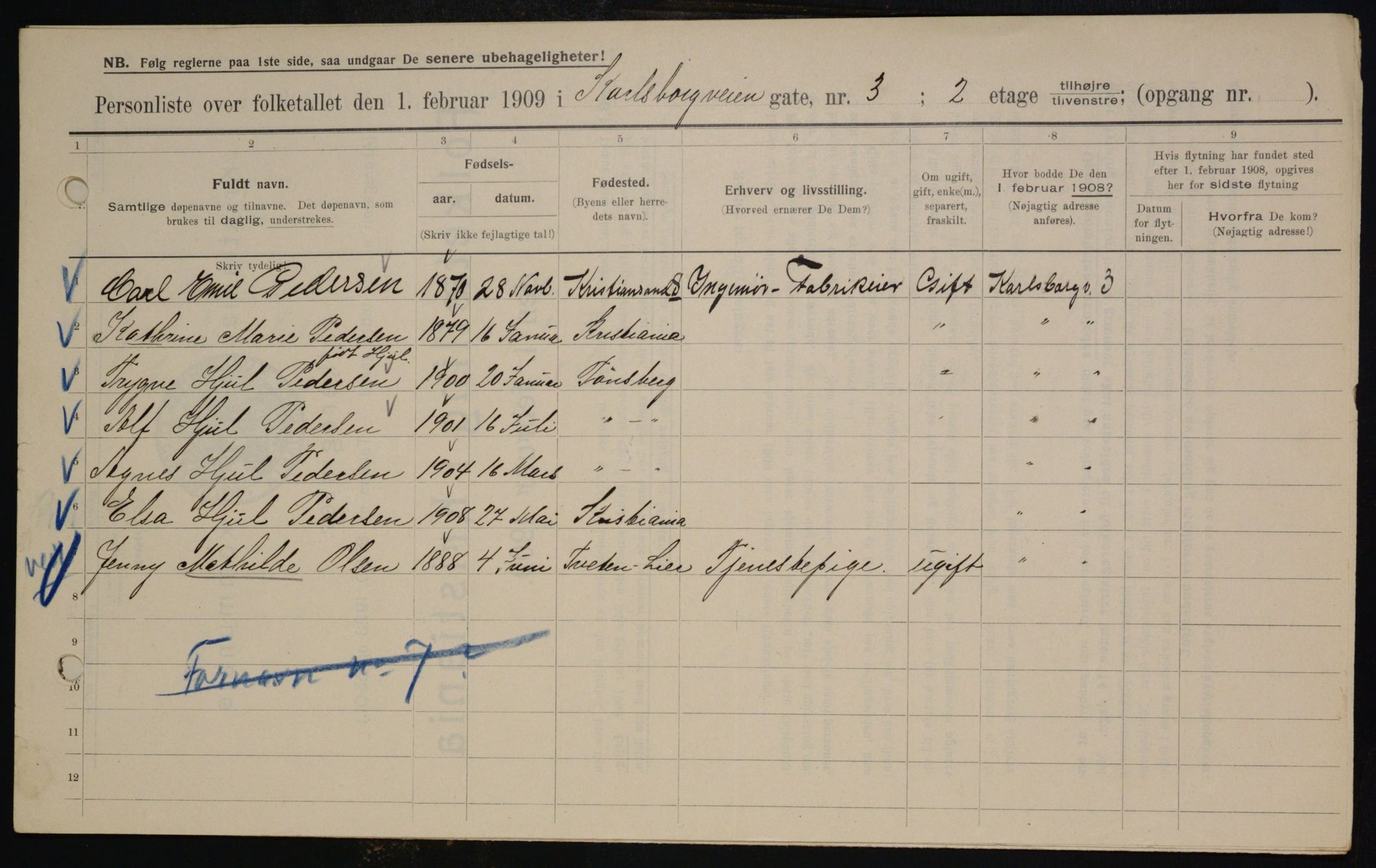 OBA, Municipal Census 1909 for Kristiania, 1909, p. 44646