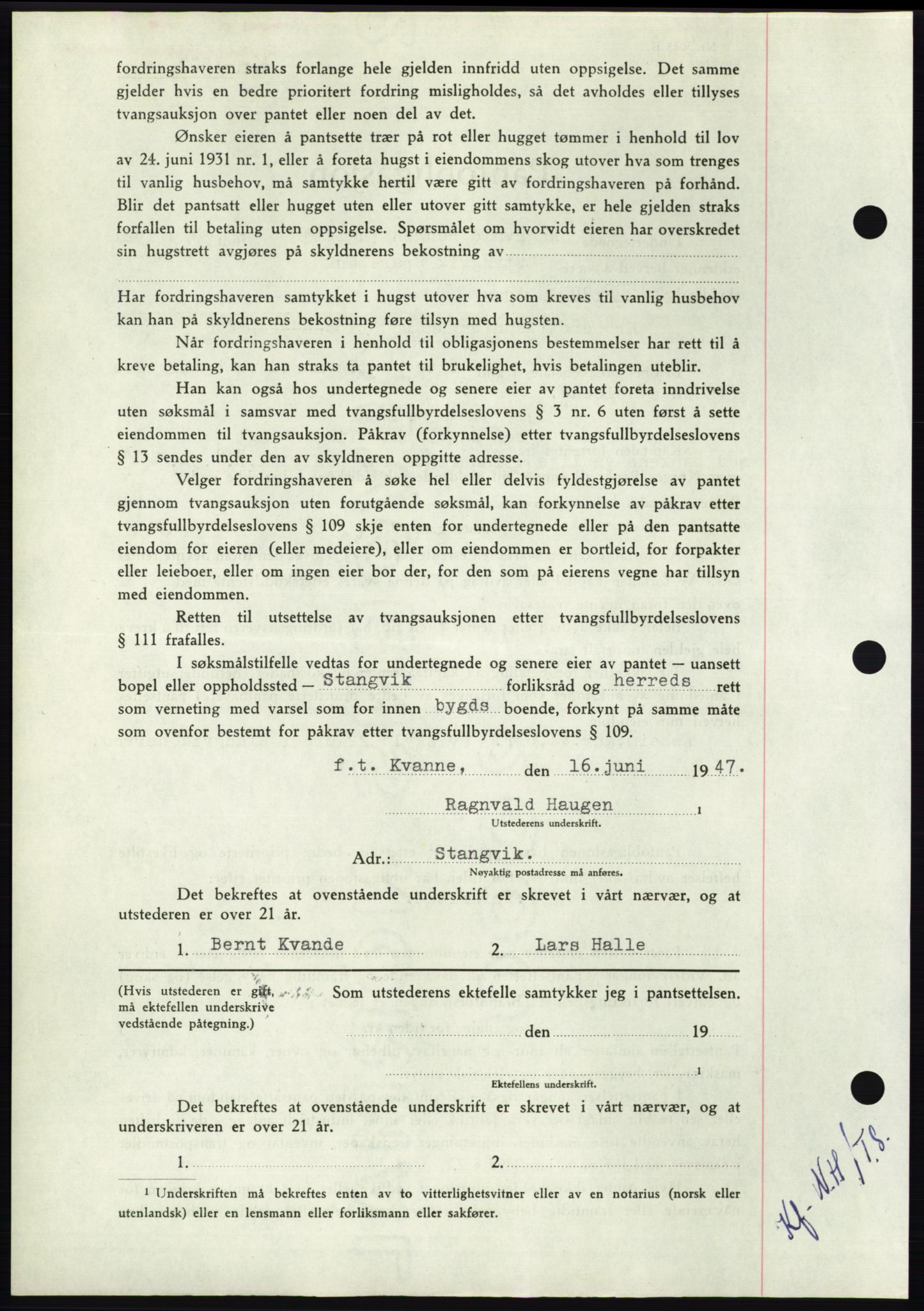 Nordmøre sorenskriveri, AV/SAT-A-4132/1/2/2Ca: Mortgage book no. B96, 1947-1947, Diary no: : 1328/1947