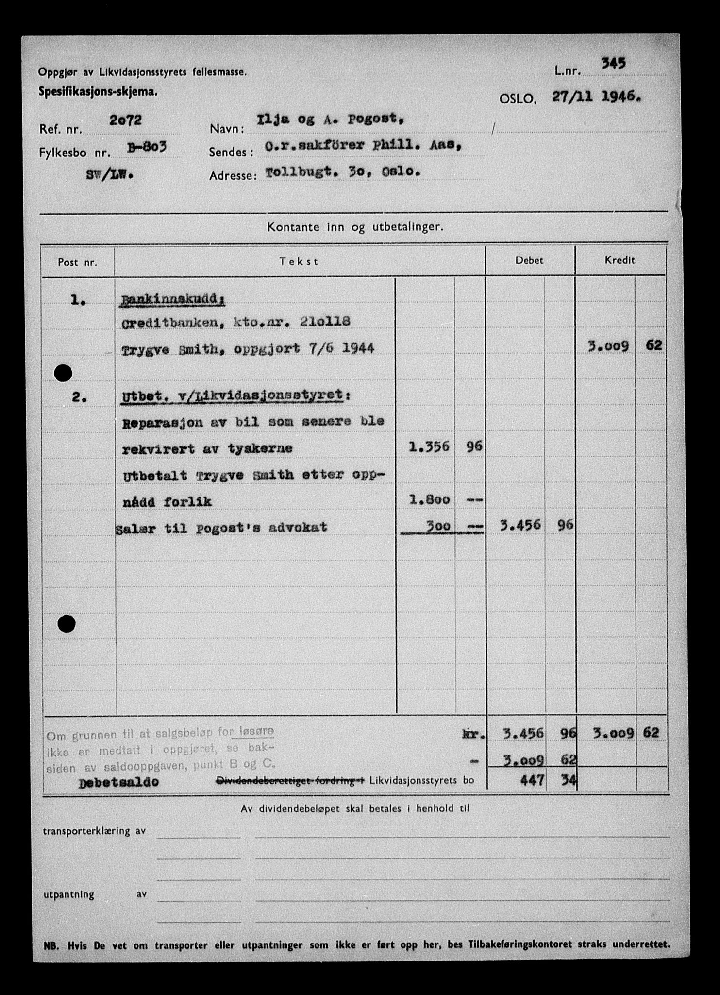 Justisdepartementet, Tilbakeføringskontoret for inndratte formuer, AV/RA-S-1564/H/Hc/Hcc/L0970: --, 1945-1947, p. 20