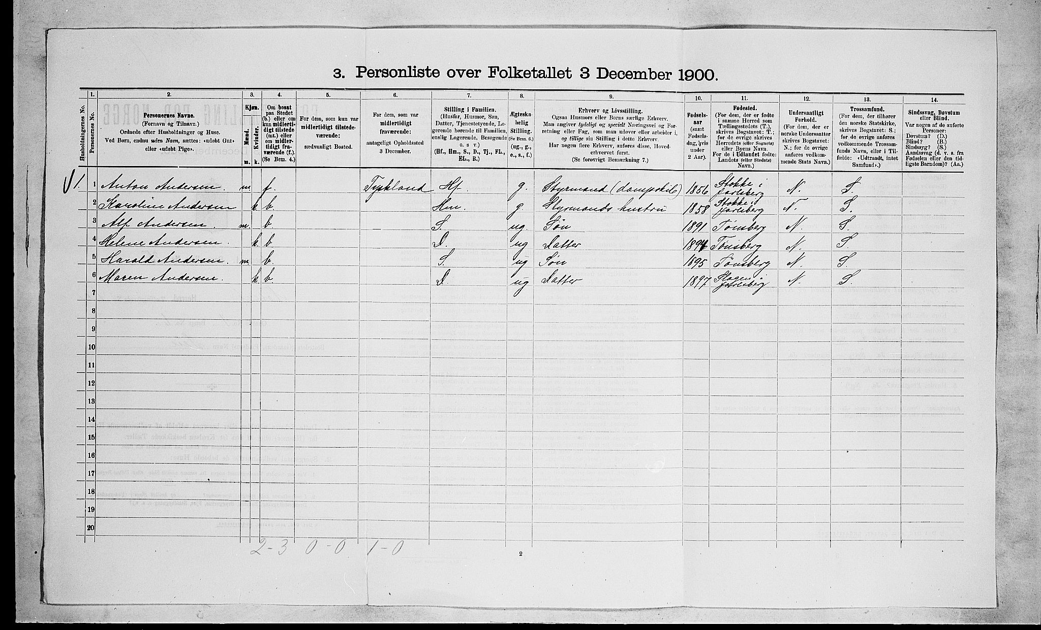 RA, 1900 census for Nøtterøy, 1900, p. 562