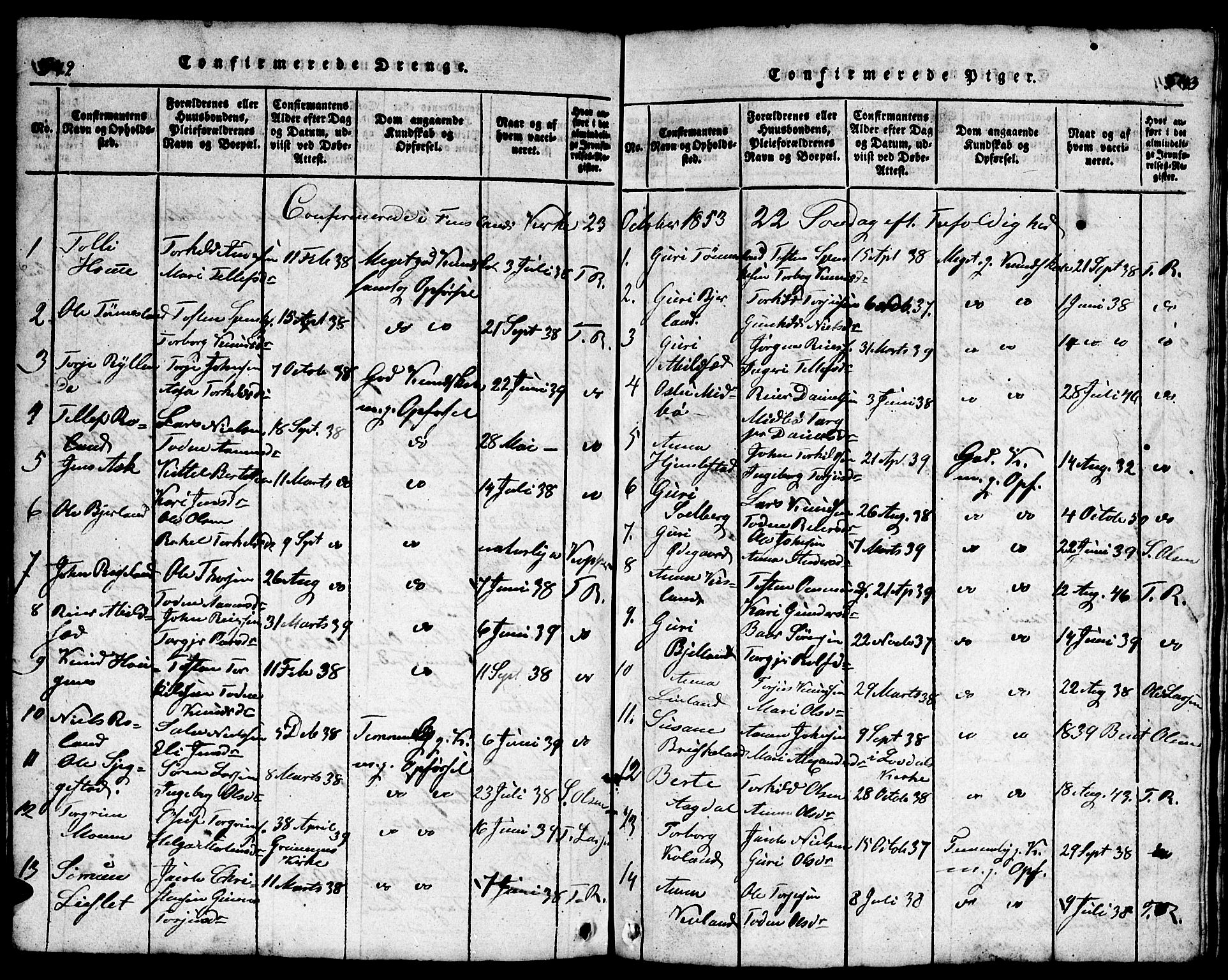 Bjelland sokneprestkontor, AV/SAK-1111-0005/F/Fb/Fba/L0003: Parish register (copy) no. B 3, 1816-1870, p. 542-543