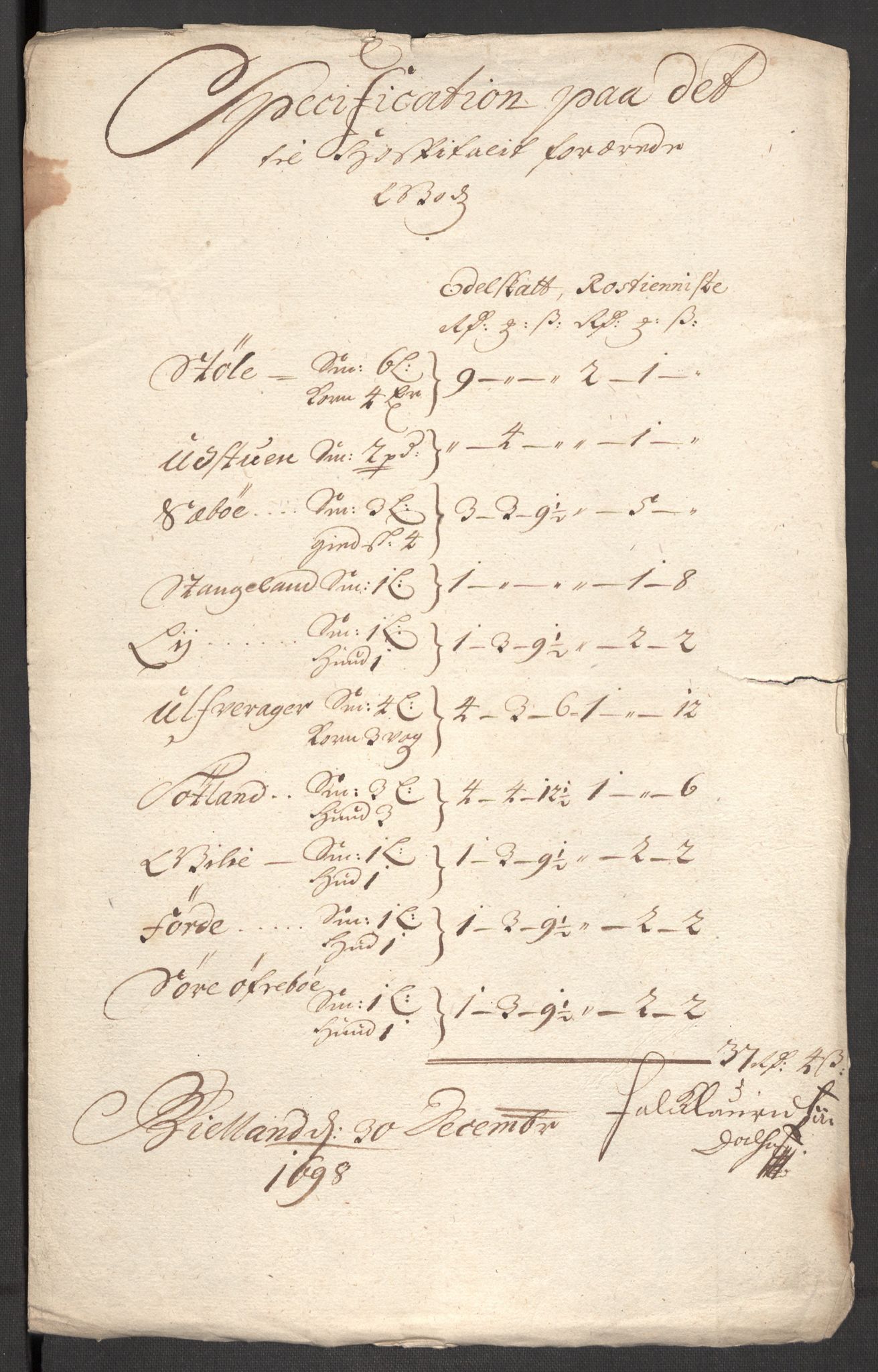 Rentekammeret inntil 1814, Reviderte regnskaper, Fogderegnskap, AV/RA-EA-4092/R48/L2977: Fogderegnskap Sunnhordland og Hardanger, 1697-1698, p. 393