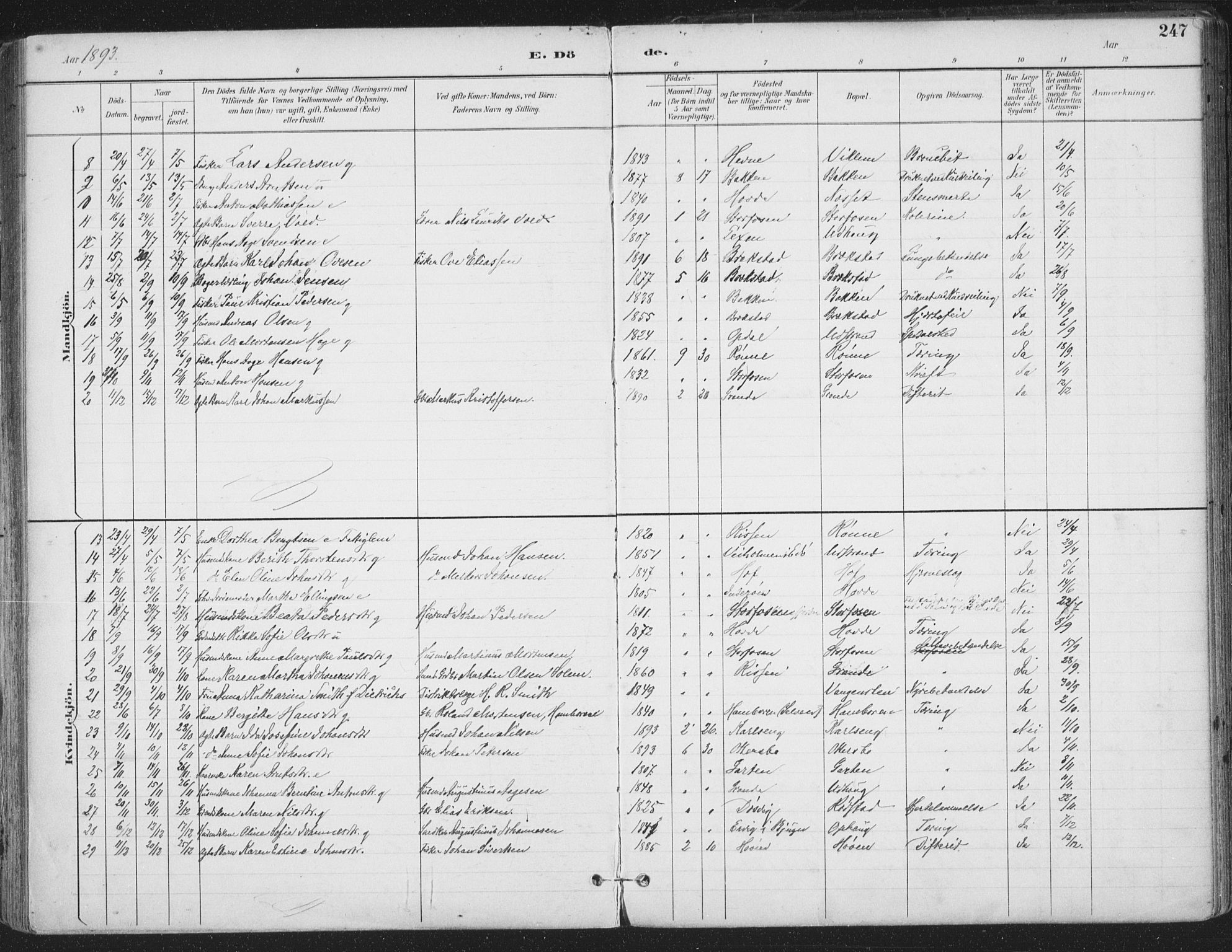 Ministerialprotokoller, klokkerbøker og fødselsregistre - Sør-Trøndelag, AV/SAT-A-1456/659/L0743: Parish register (official) no. 659A13, 1893-1910, p. 247