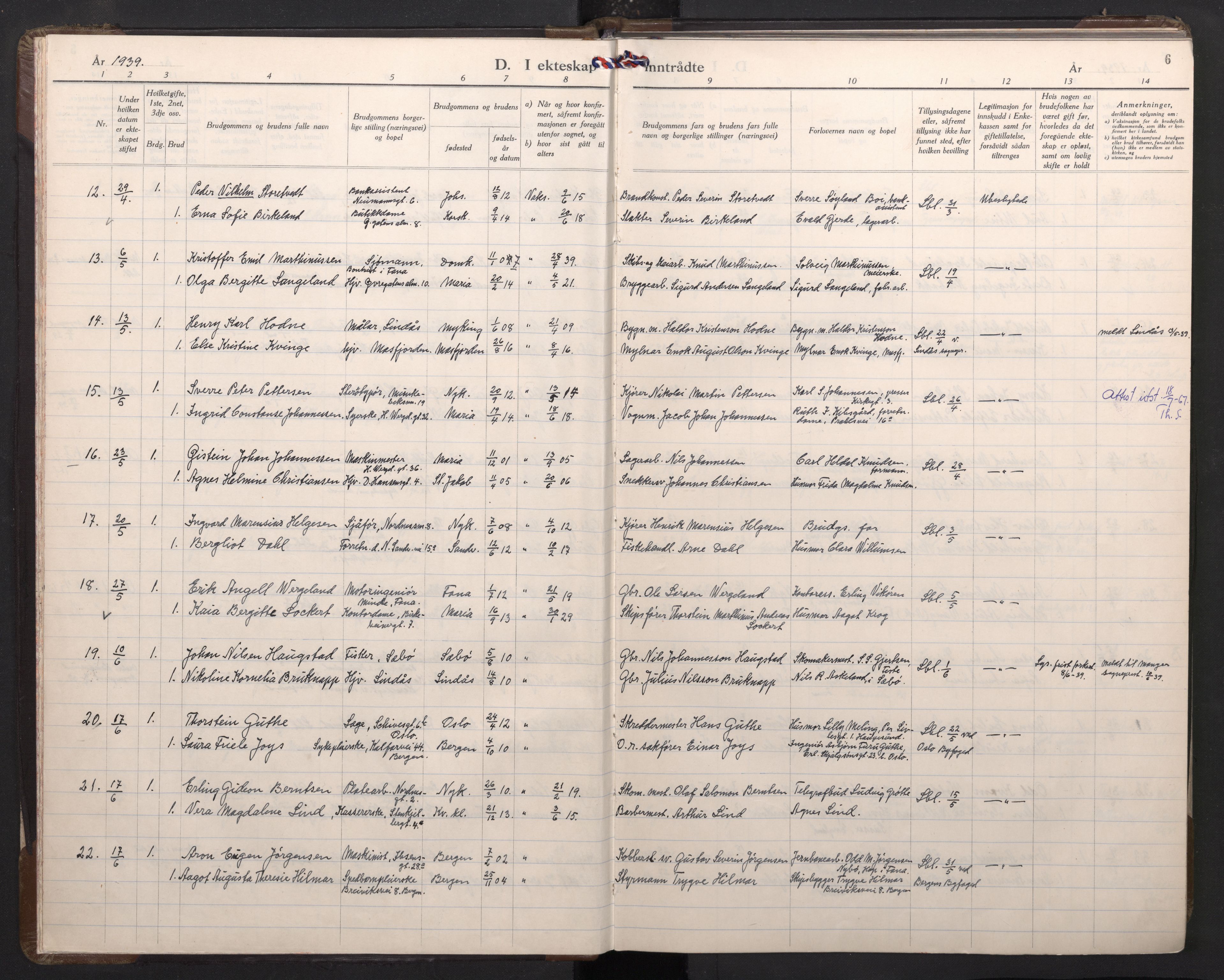 Mariakirken Sokneprestembete, AV/SAB-A-76901/H/Haa/L0019: Parish register (official) no. D 1, 1939-1963, p. 5b-6a