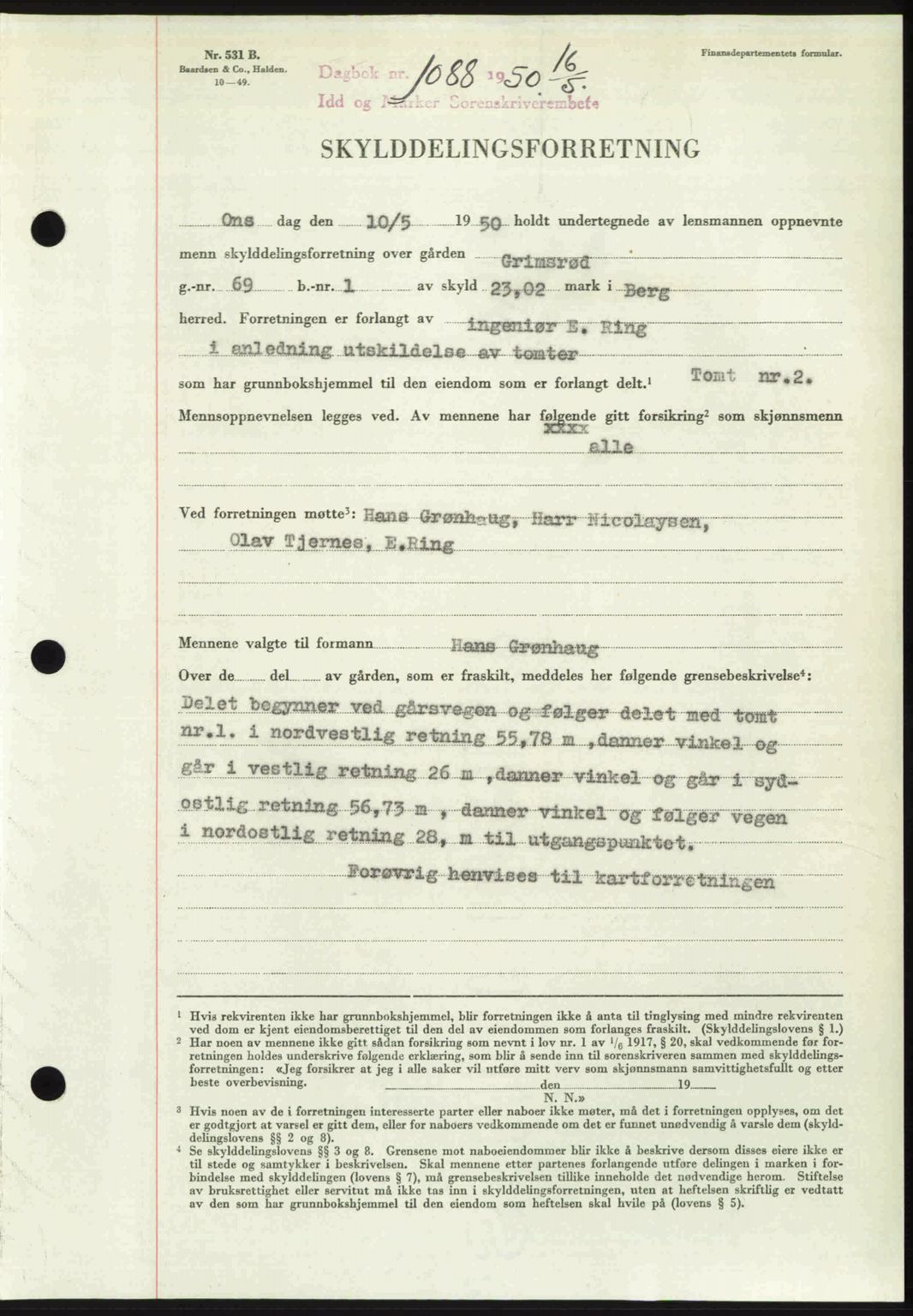 Idd og Marker sorenskriveri, AV/SAO-A-10283/G/Gb/Gbb/L0014: Mortgage book no. A14, 1950-1950, Diary no: : 1088/1950