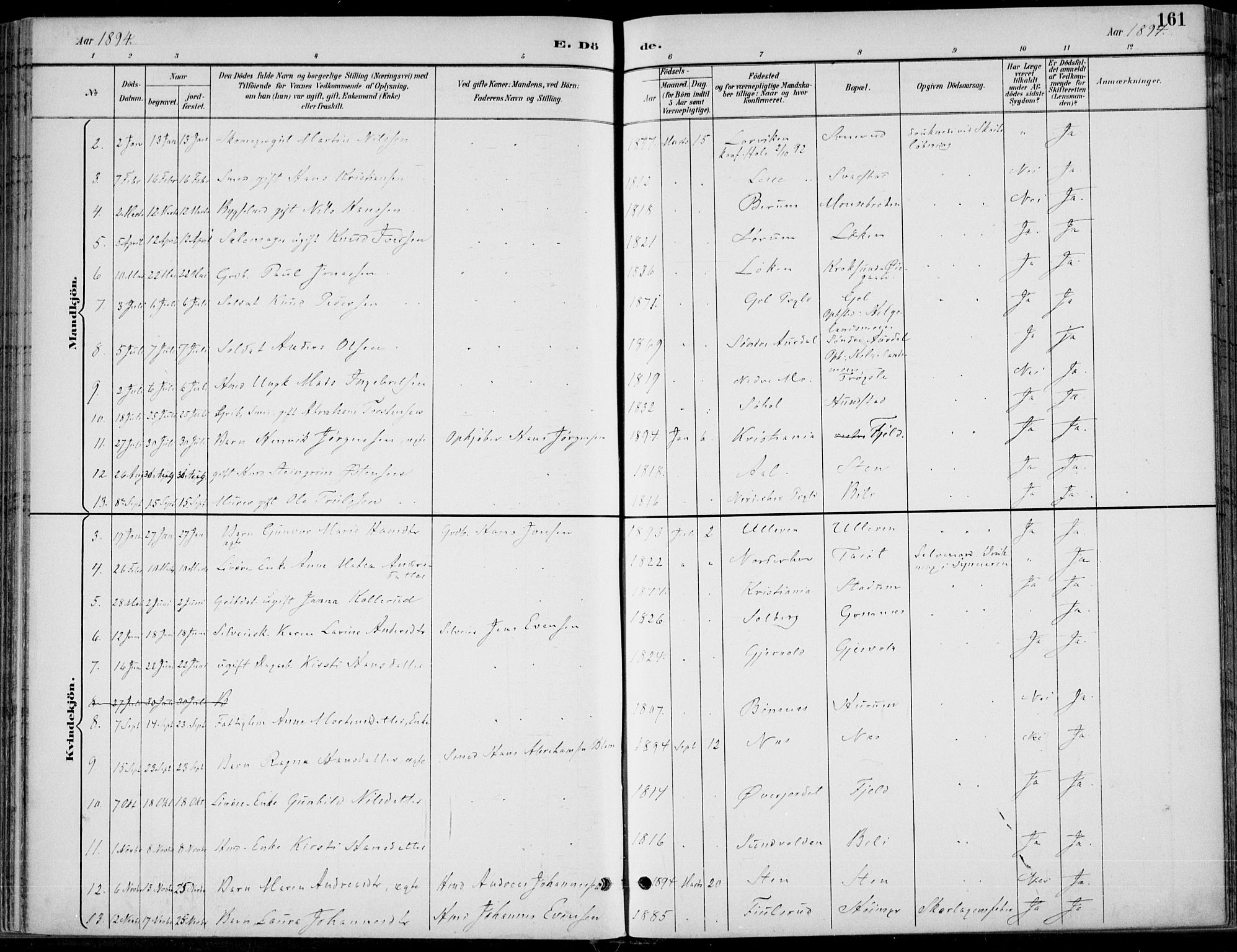 Hole kirkebøker, SAKO/A-228/F/Fa/L0009: Parish register (official) no. I 9, 1892-1907, p. 161