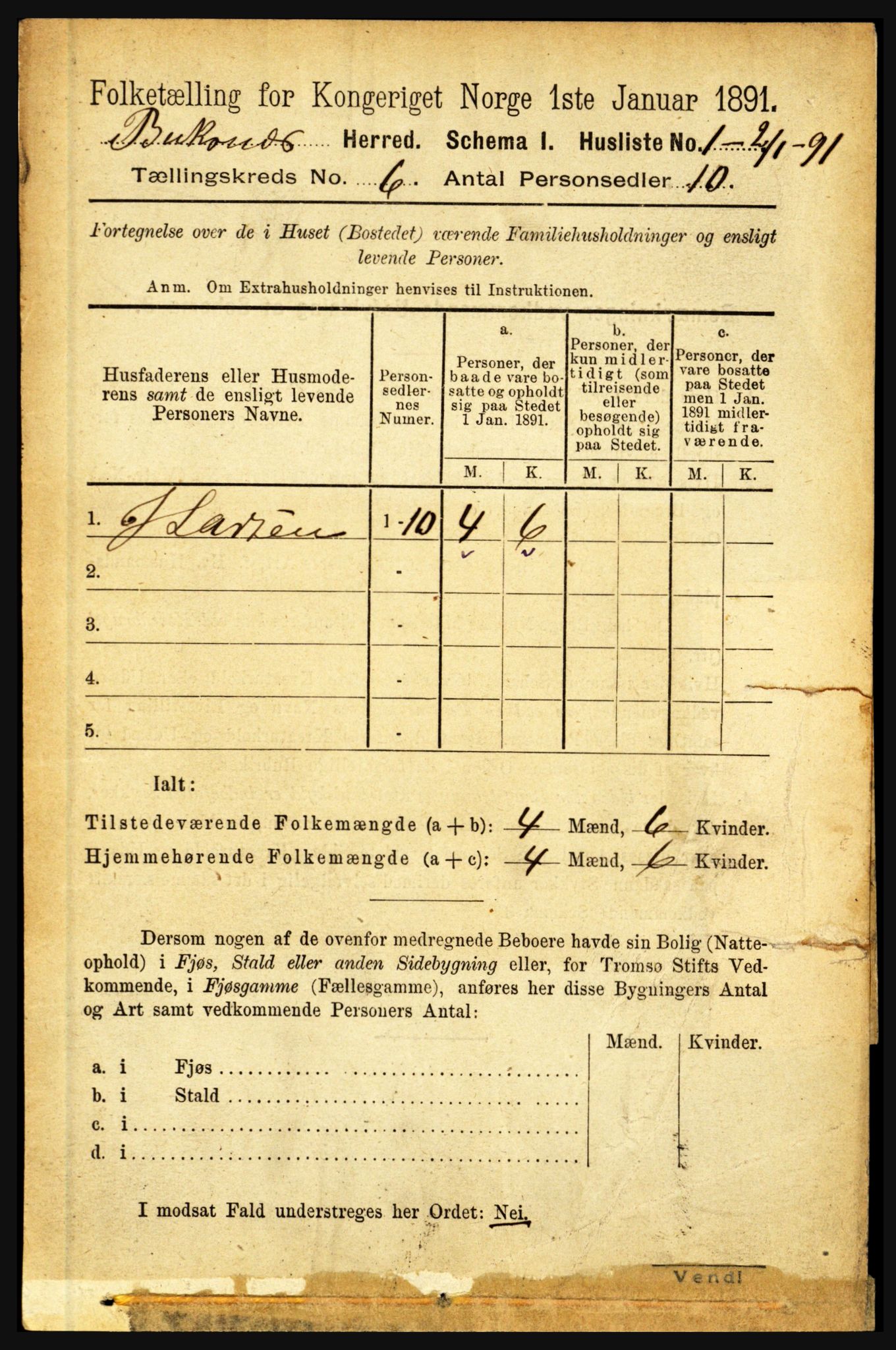 RA, 1891 census for 1860 Buksnes, 1891, p. 4463