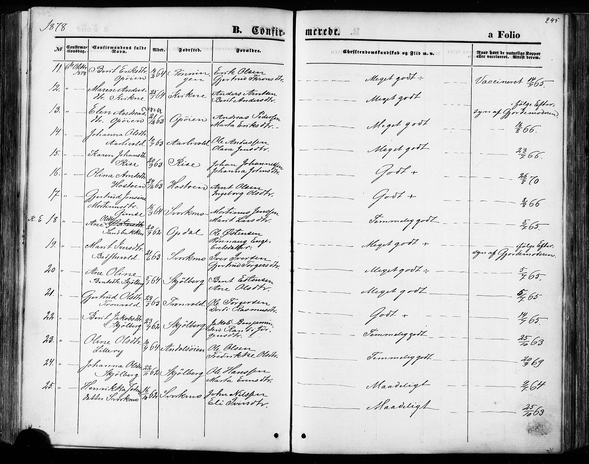 Ministerialprotokoller, klokkerbøker og fødselsregistre - Sør-Trøndelag, AV/SAT-A-1456/668/L0807: Parish register (official) no. 668A07, 1870-1880, p. 245