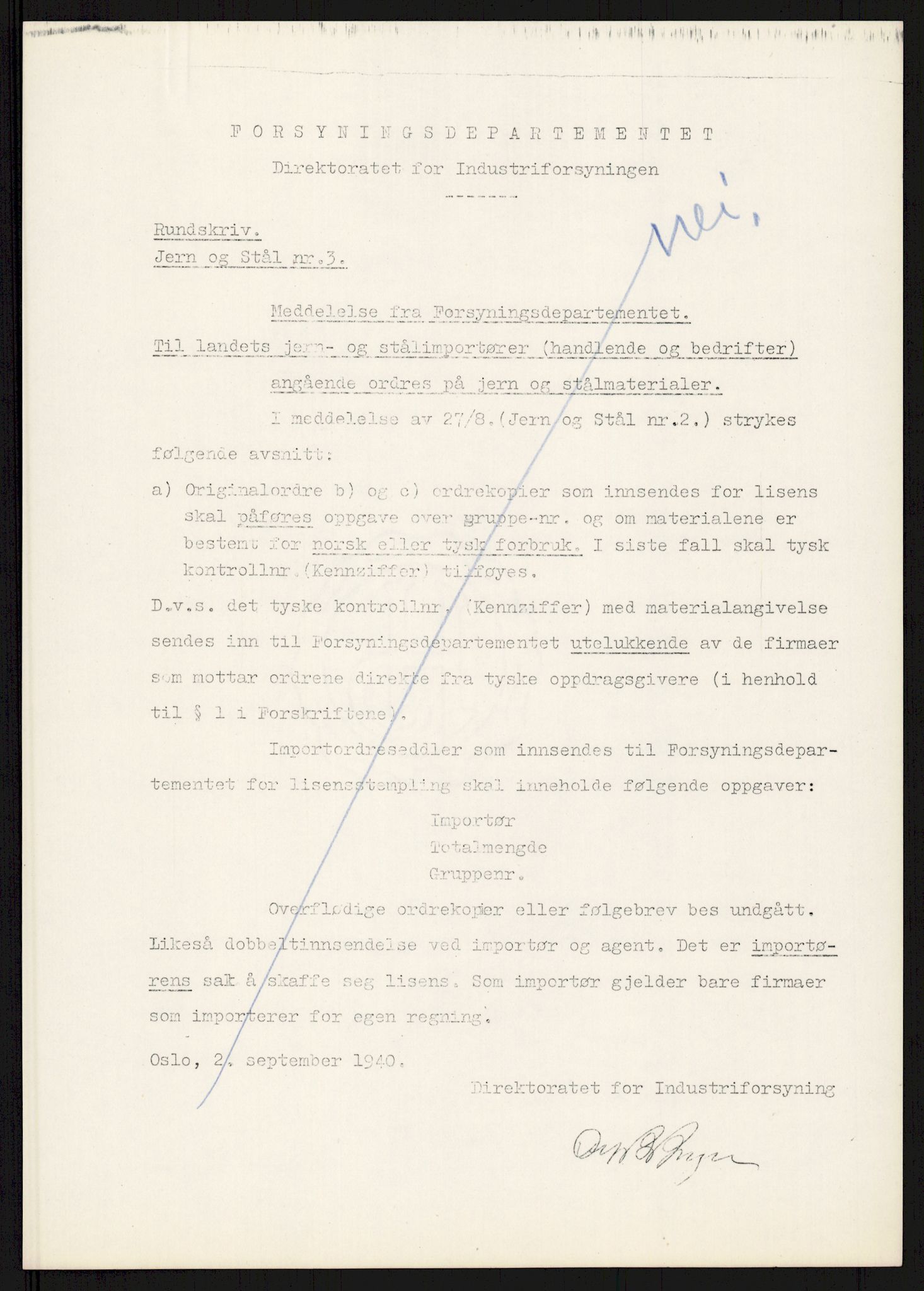 Direktoratet for industriforsyning, Sekretariatet, AV/RA-S-4153/D/Df/L0056: 9. Metallkontoret, 1940-1945, p. 830